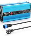 NOEIFEVO 42V 10A 10S Lithium-batterijlader, voor 10S 37V Li-Ion batterij, automatische uitschakeling, aluminium behuizing, met ventilator (blauw)