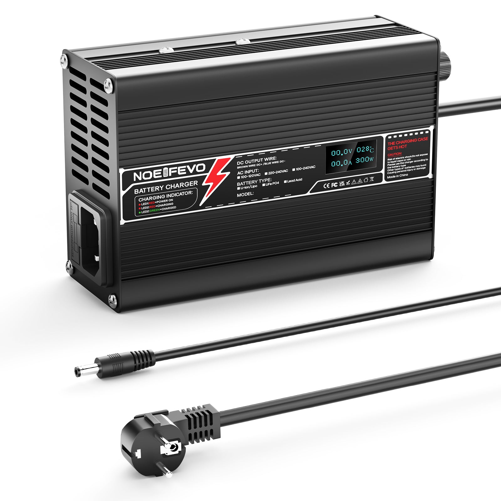 מטען ליתיום NOEIFEVO 21V 4A עבור סוללות 5S 18.5V Li-Ion Lipo, עם תצוגת LCD, מאוורר קירור, כיבוי אוטומטי.