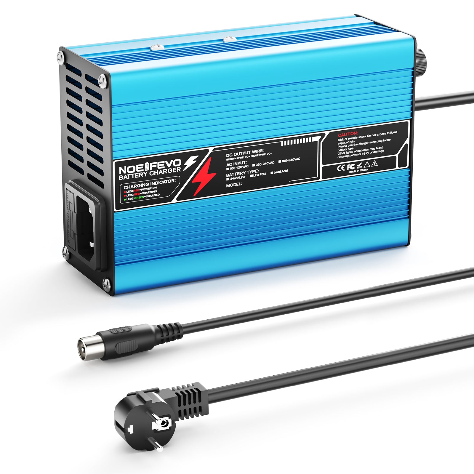 NOEIFEVO 54,75V 5A LiFePO4  batería de Cargador  para batería de 48 V 15 S, apagado automático, scooter eléctrico, motocicleta con ventilador de refrigeración