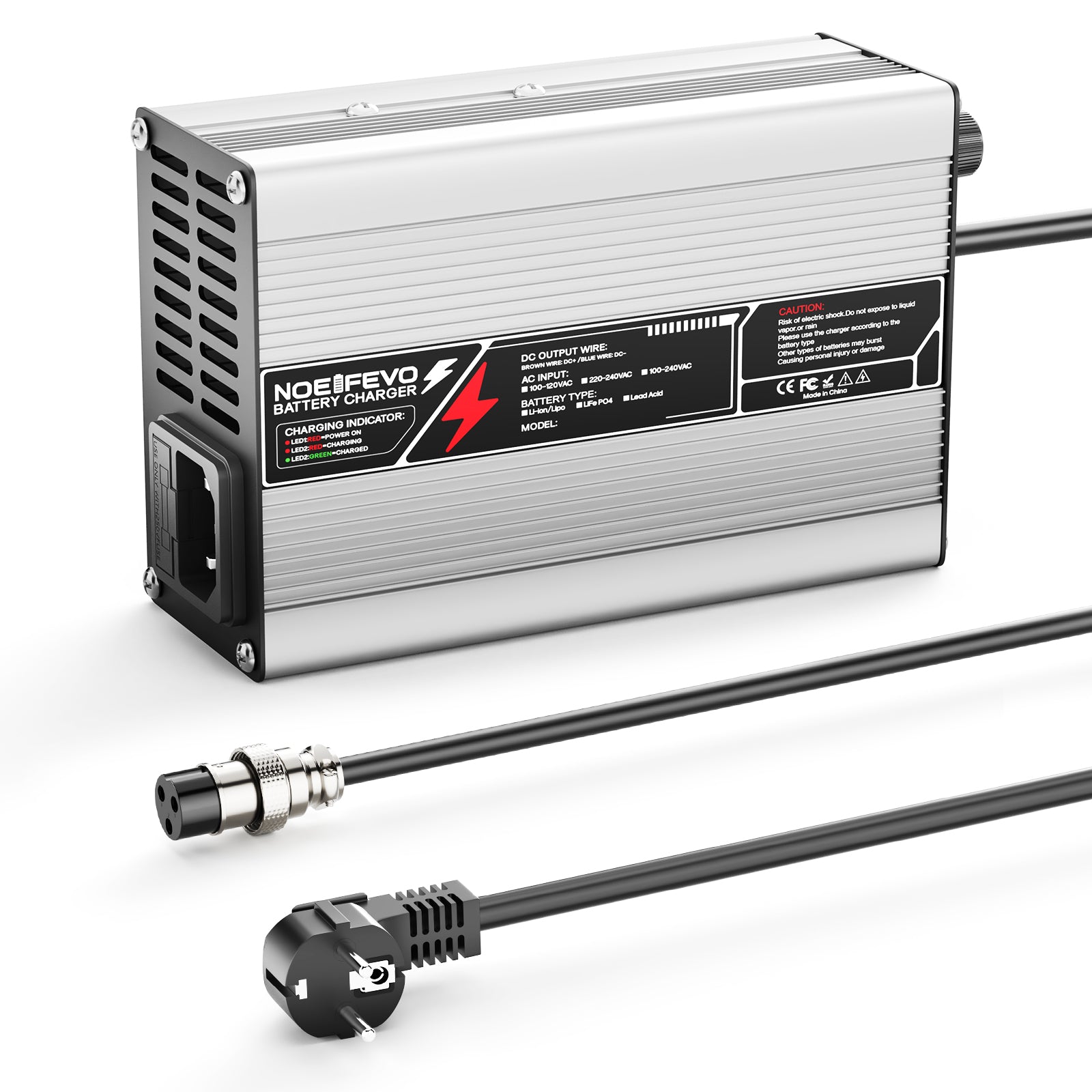 NOEIFEVO 54.6V  2A 2.5A 3A Cargador de Litio para Baterías 13S 48.1V Li-Ion Lipo, con Ventilador de Refrigeración y Apagado Automático