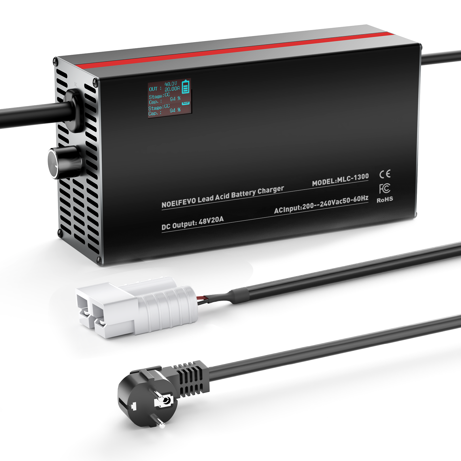 NOEIFEVO 48V 2A-20A Strøm Justerbart Batterioplader til Blysyre Batterier, AGM, Gel, Golfvogn Batterioplader, LED-Display
