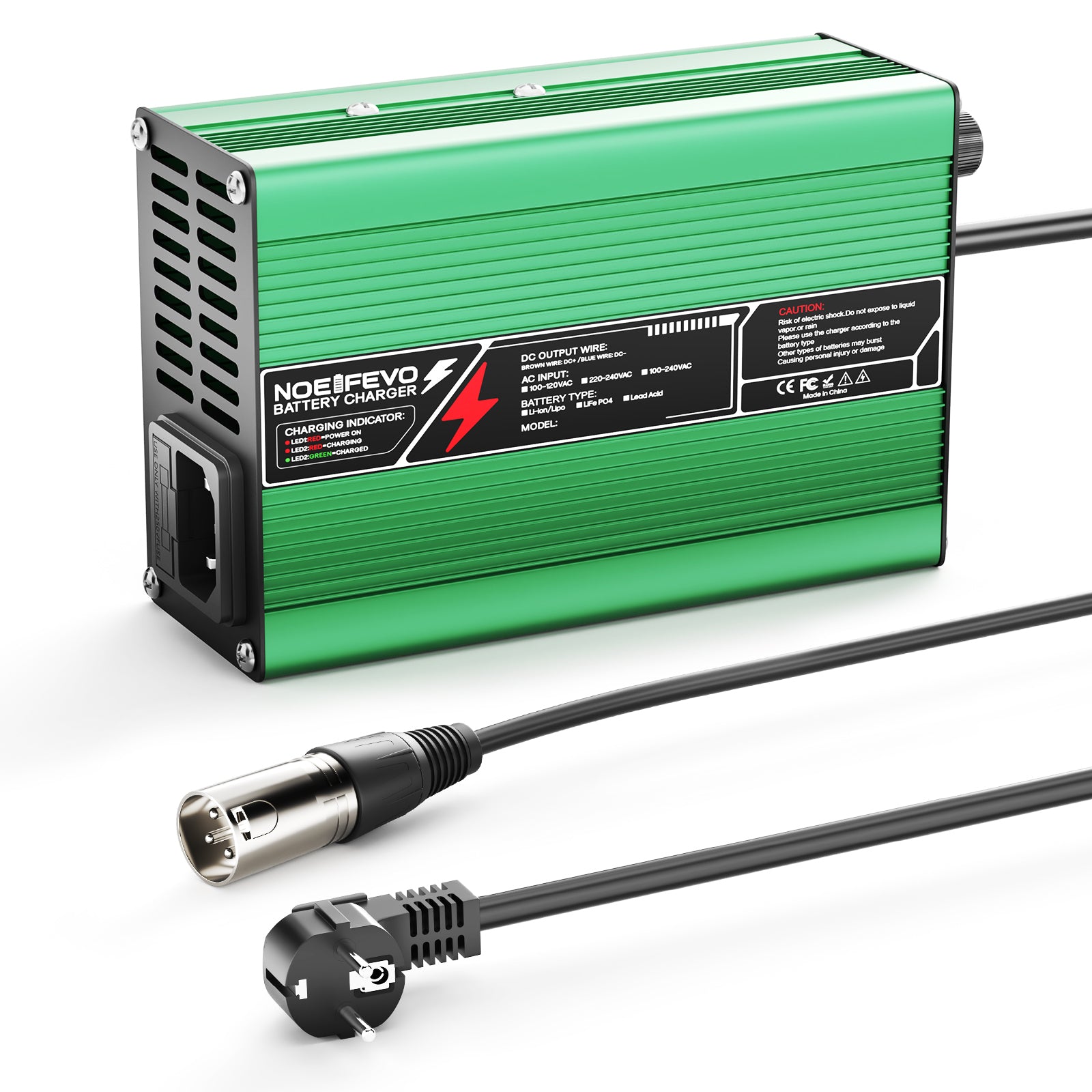 NOEIFEVO 54.6V 2A 2.5A 3A Cargador de litio para baterías 13S 48.1V Li-Ion Lipo, ventilador de refrigeración, apagado automático (VERDE)