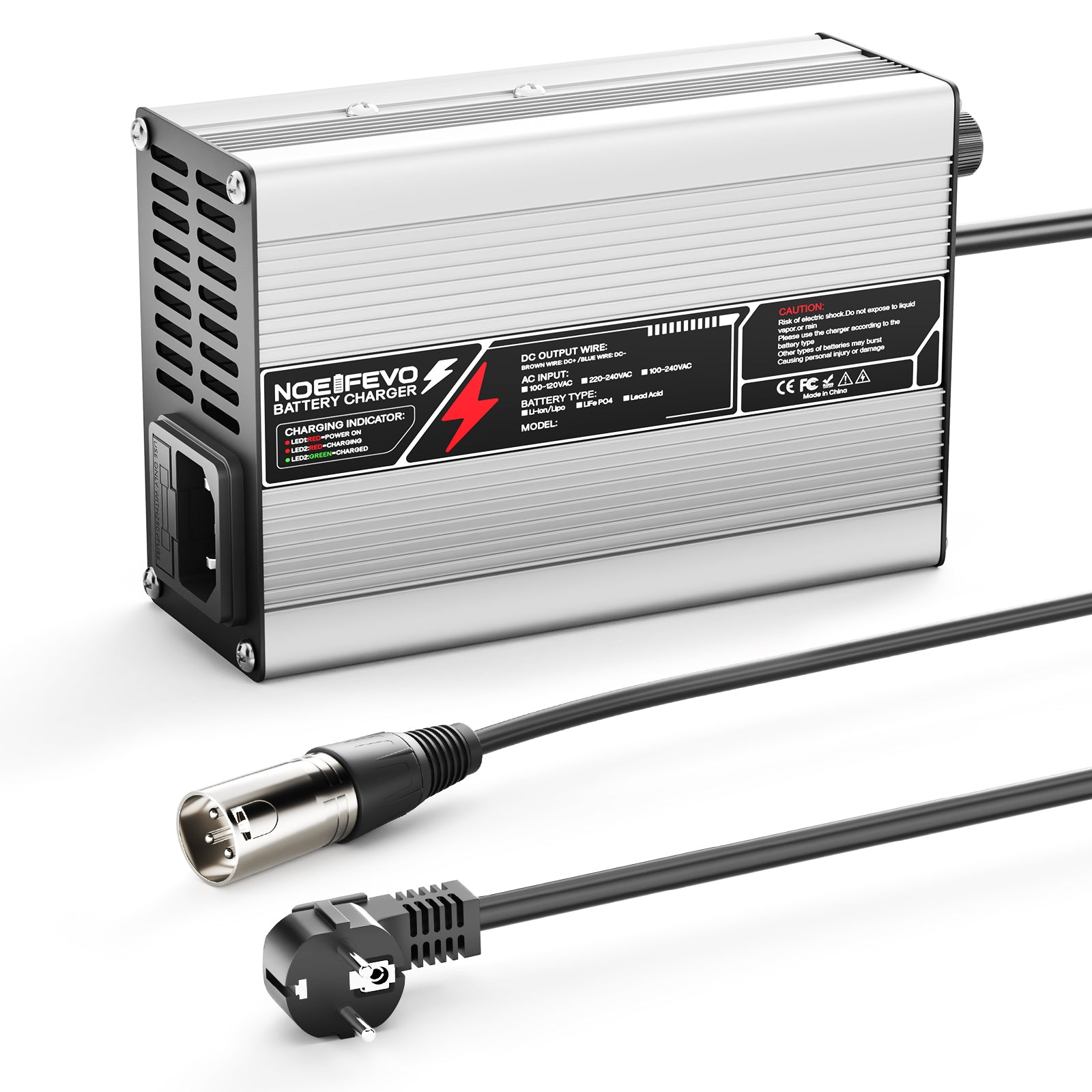 NOEIFEVO Cargador de litio 37.8V 2A 3A 3.5A 4A para baterías Li-Ion Lipo 9S 33.3V, con ventilador de refrigeración, apagado automático.