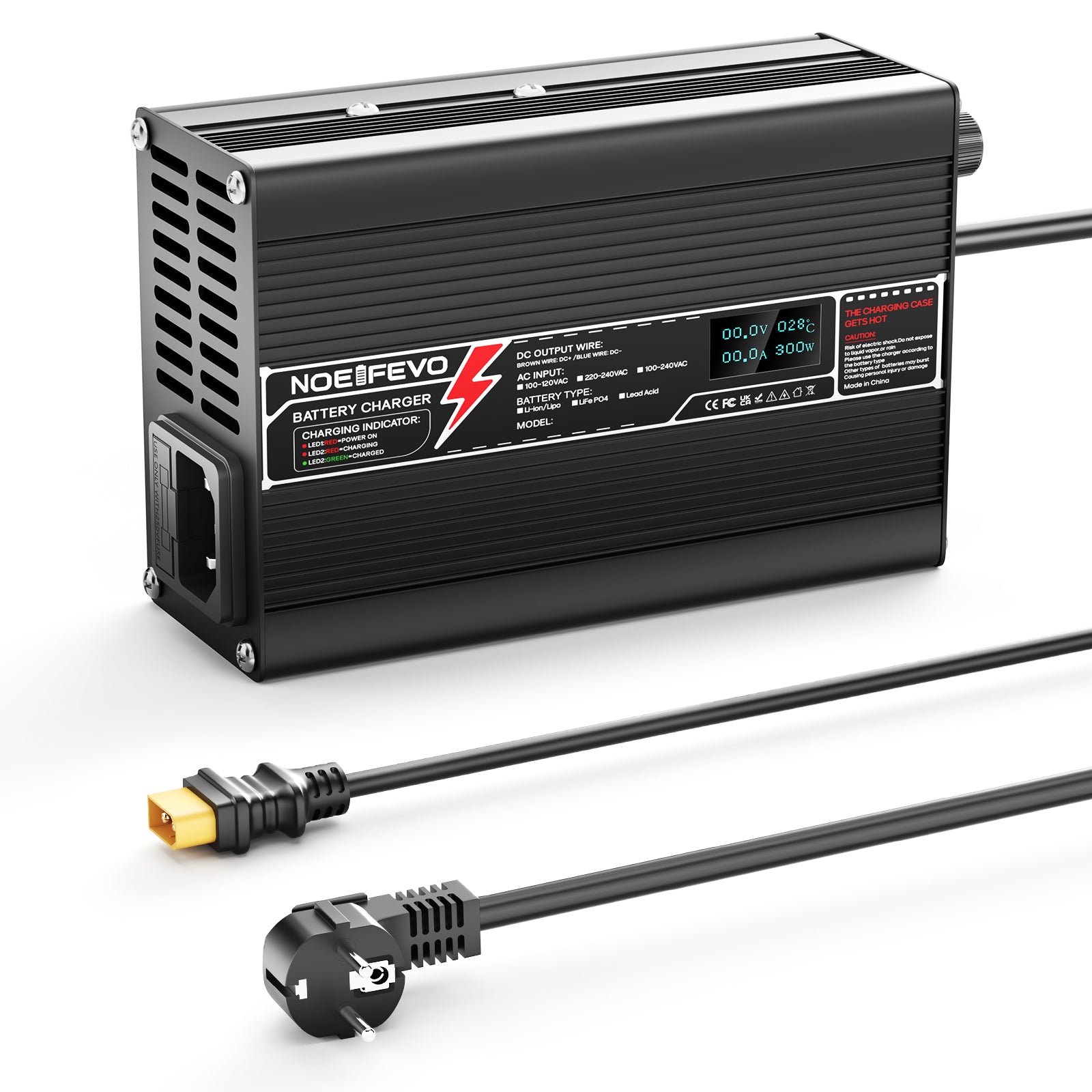 NOEIFEVO 50.4V 2.5A Caricabatterie al Litio per Batterie 12S 44.4V Li-Ion Lipo, con Display LCD, Ventola di Raffreddamento, Spegnimento Automatico