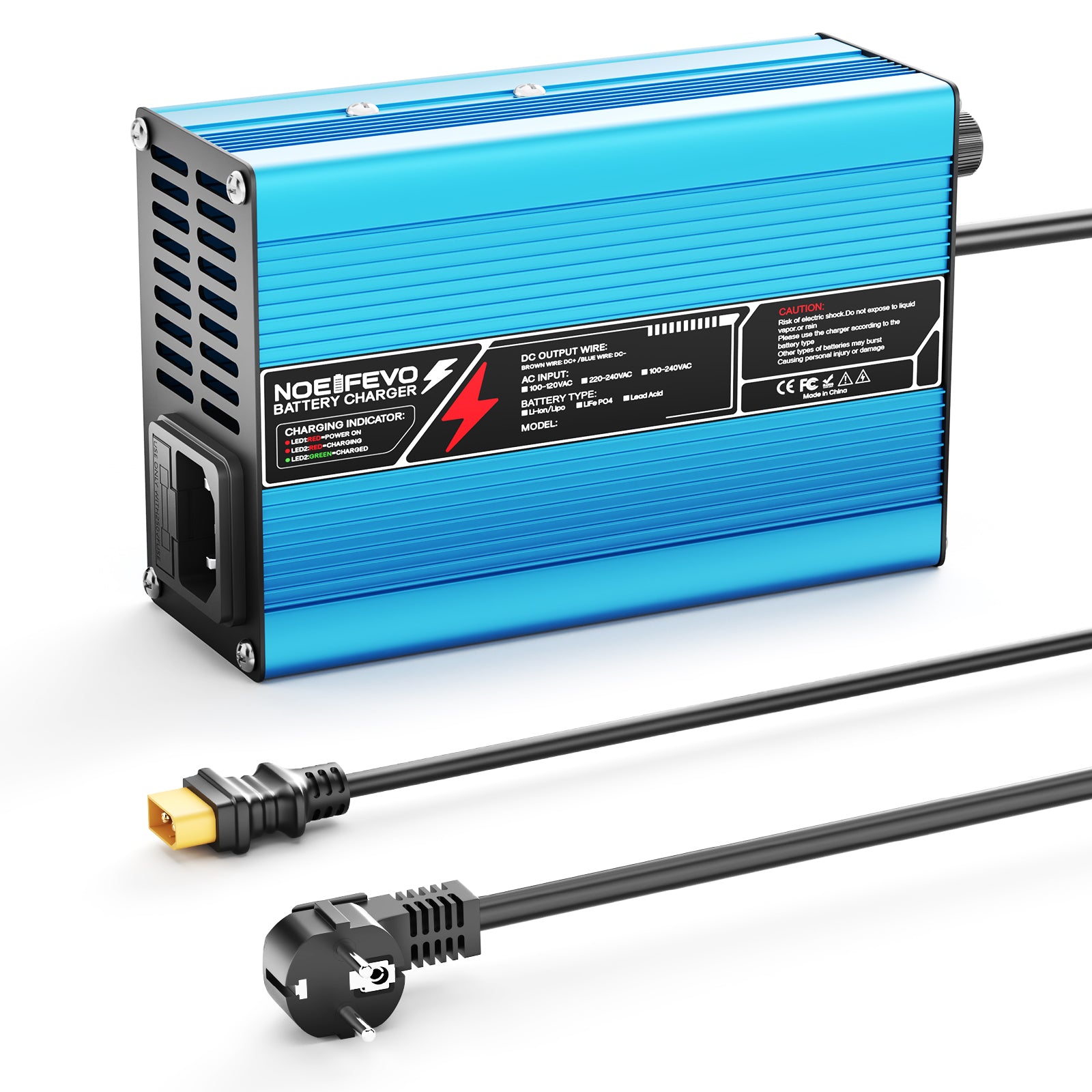 NOEIFEVO 58.8V 3A Cargador de batería de litio para baterías 14S 51.8V Li-Ion Lipo, ventilador de refrigeración, apagado automático (AZUL)