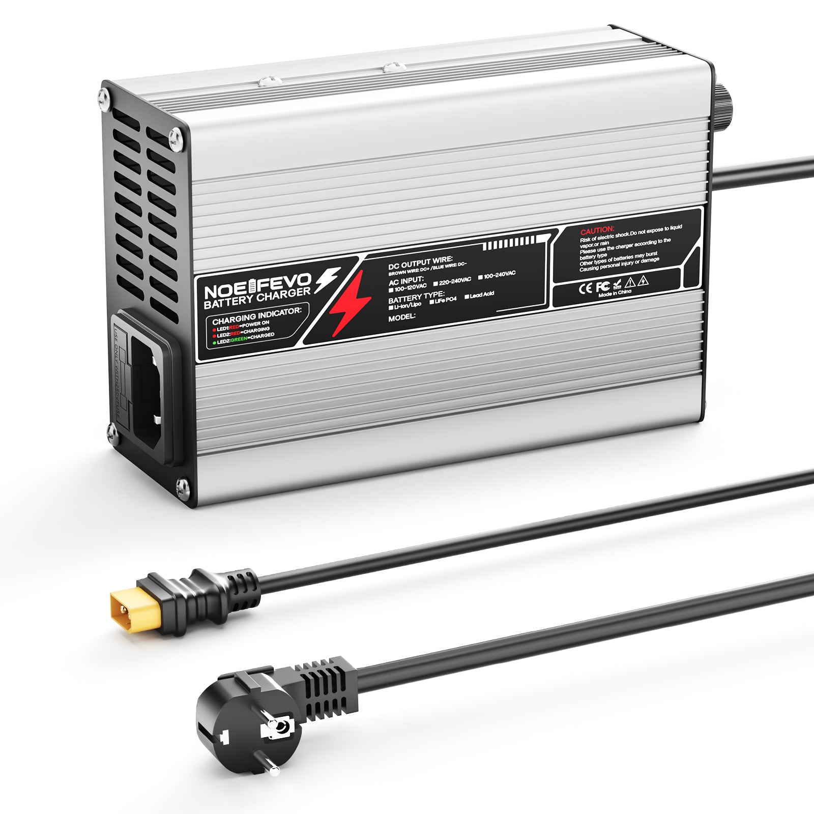 NOEIFEVO 54.6V  2A 2.5A 3A Carregador de lítio para baterias Li-Ion Lipo 13S 48.1V, Ventilador de refrigeração, Desligamento automático