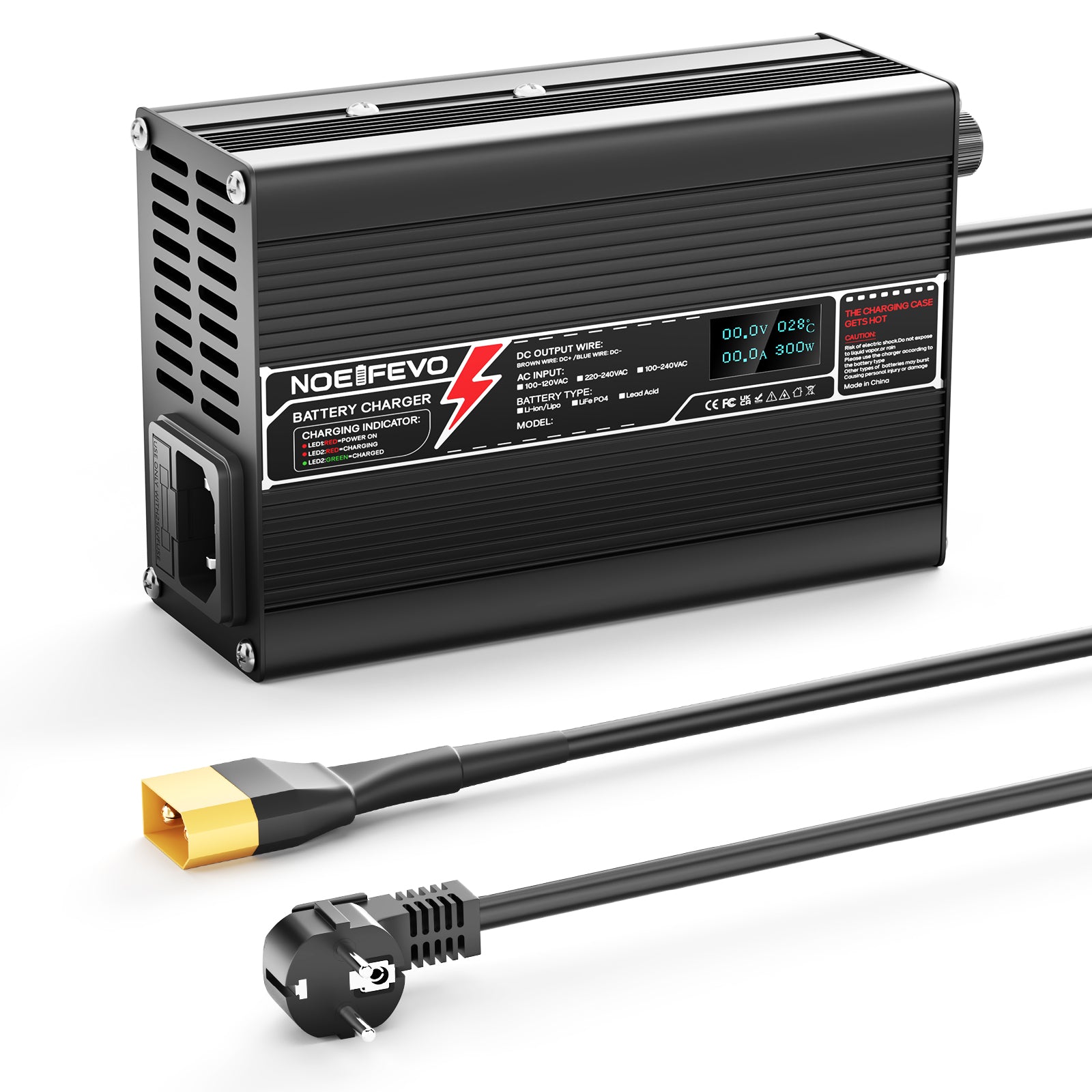 NOEIFEVO 24V 6A Lithium LiFePO4 Batterieladegerät, Ladespannung 29.2V, mit Lüfter, Aluminium-Gehäuse,LCD Bildschirm