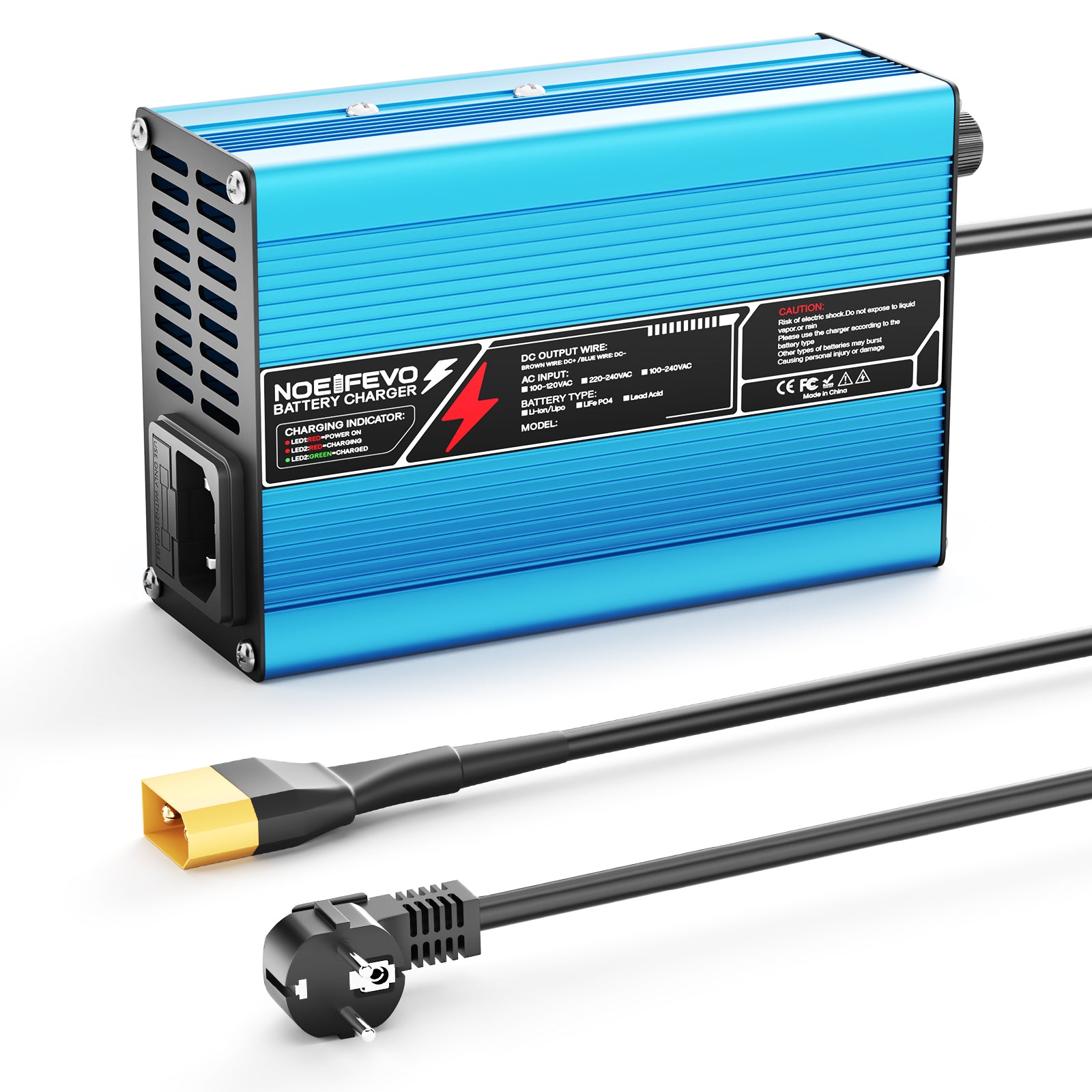 NOEIFEVO 36.5V 2A 3A 3.5A 4A LiFePO4 Batterie-Ladegerät für 10S 32V LiFePO4 Batterie,  automatischer Abschaltung（BLUE）