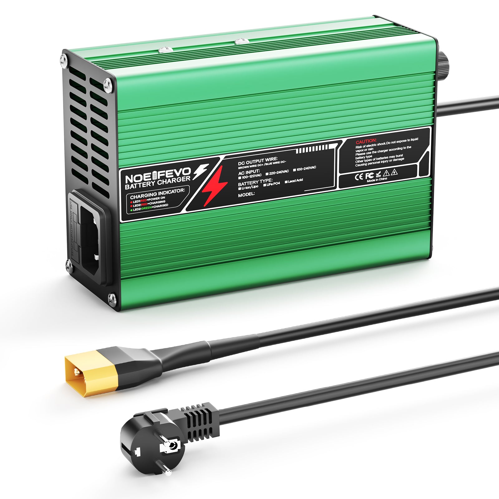 Cargador de batería de litio NOEIFEVO 16.8V 10A para baterías 4S 14.8V Li-Ion Lipo, ventilador de refrigeración, apagado automático (VERDE)