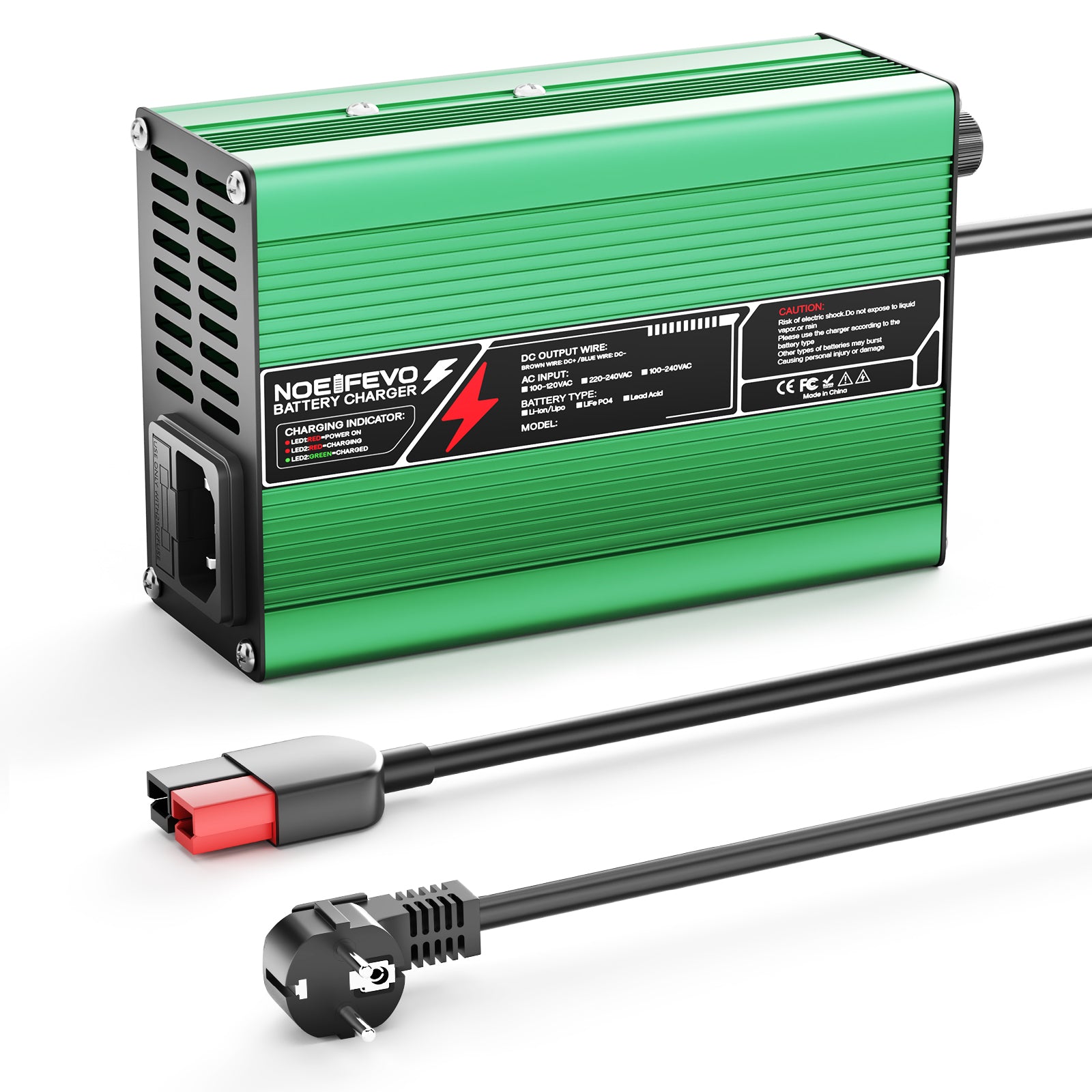 NOEIFEVO 12,6V 5A 6A 7A 8A 10A  Cargador de Litio para baterías Li-Ion Lipo 3S 11,1V, ventilador de enfriamiento, apagado automático (VERDE)