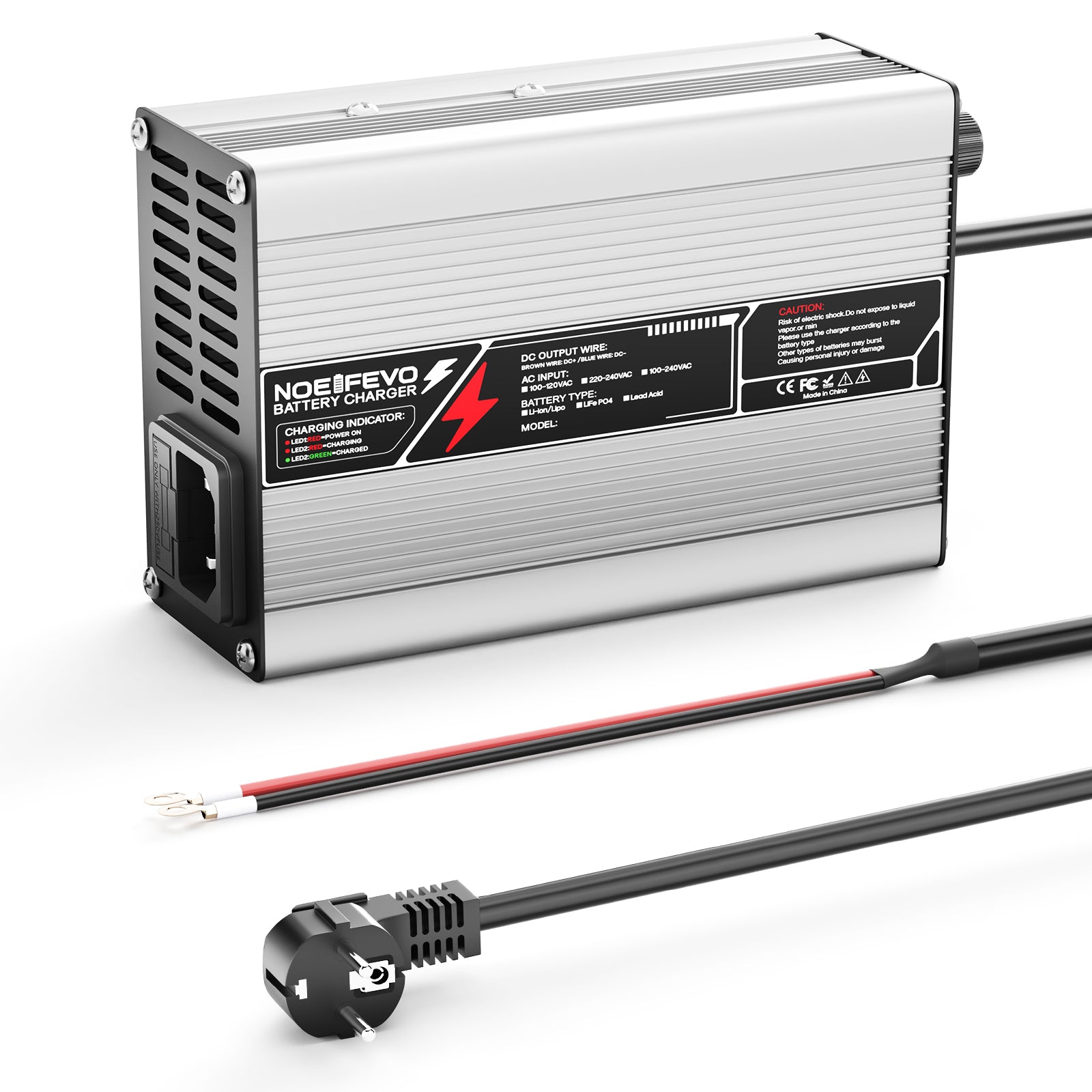 NOEIFEVO 33.6V 2A 3A 4A 5A Cargador de Litio para baterías 8S 29.6V Li-Ion Lipo, con ventilador de refrigeración y apagado automático