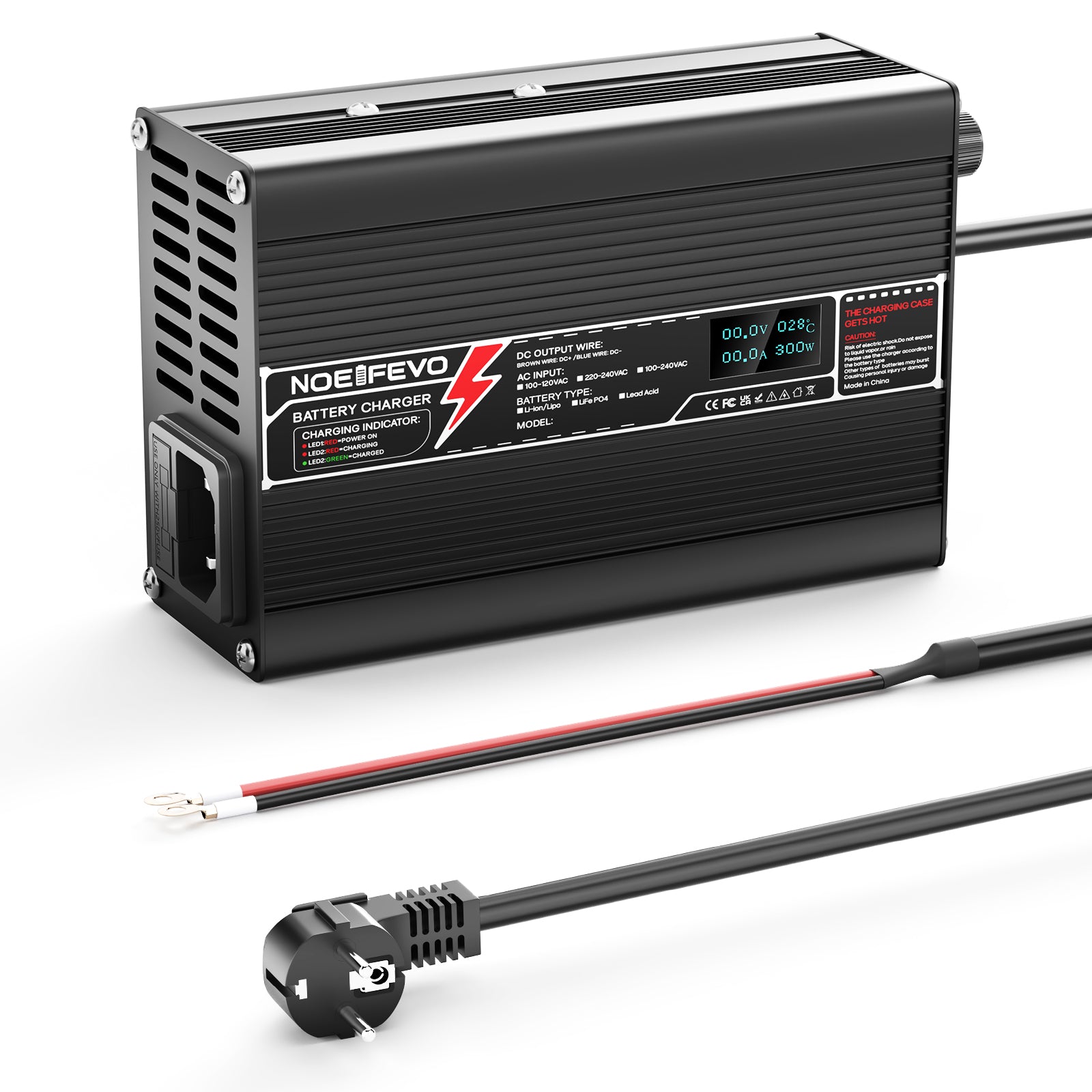 NOEIFEVO 50.4V 2.5A Caricabatterie al Litio per Batterie 12S 44.4V Li-Ion Lipo, con Display LCD, Ventola di Raffreddamento, Spegnimento Automatico