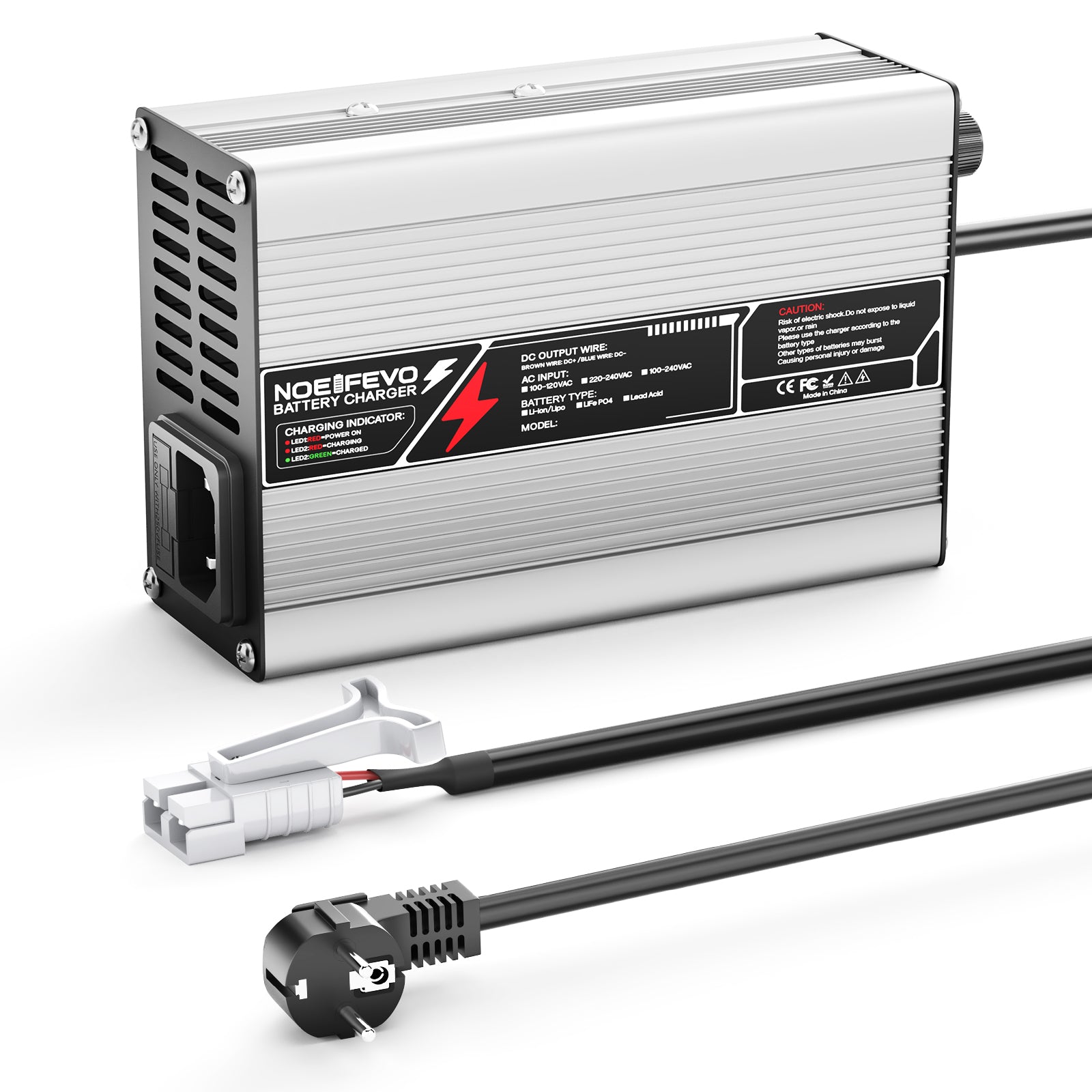 Caricabatterie NOEIFEVO 37.8V 2A 3A 3.5A 4A per batterie Li-Ion Lipo 9S 33.3V, con ventola di raffreddamento e spegnimento automatico