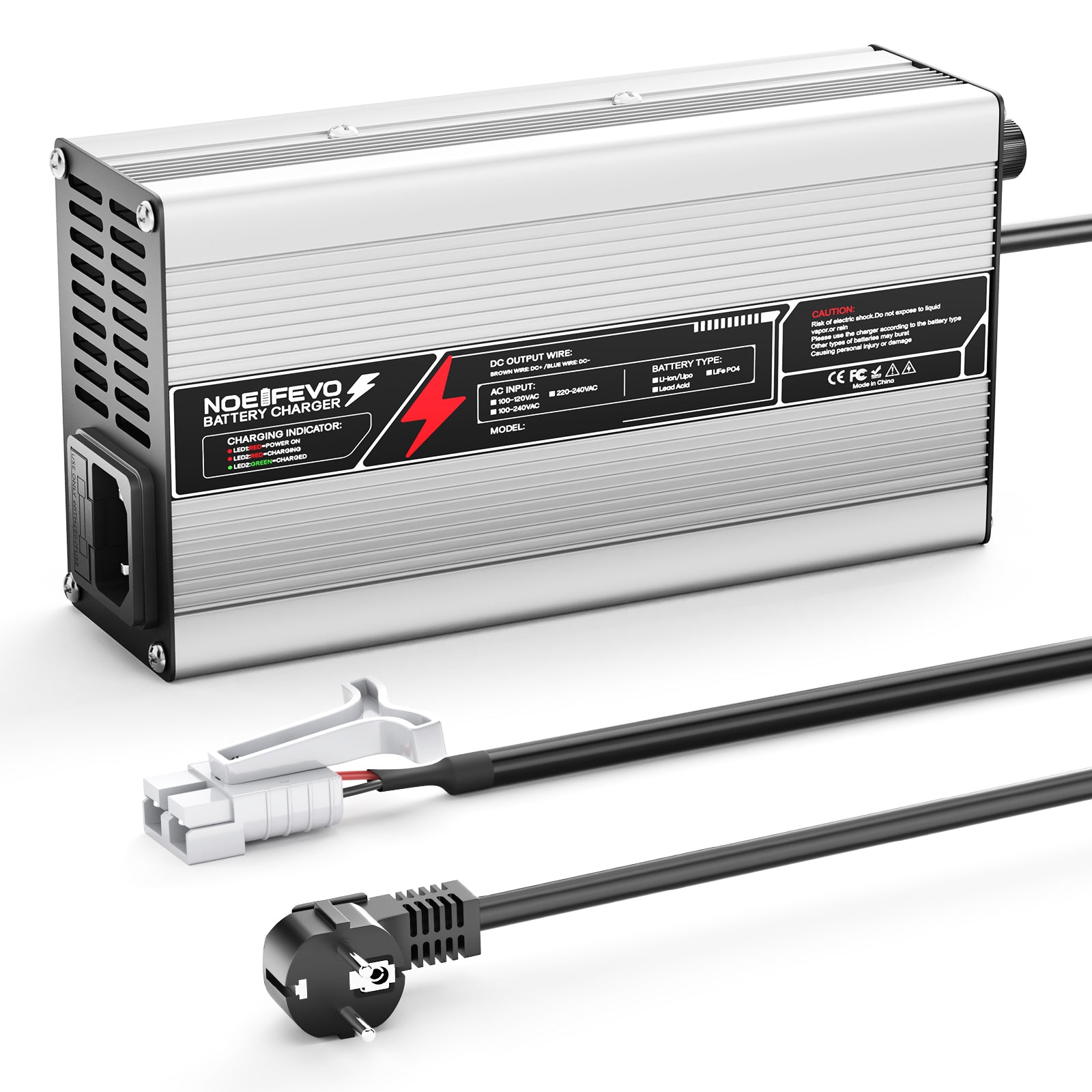 NOEIFEVO 67,2 V 6 A Cargador de batería de litio para batería de 59,2 V (60 V) 16S, apagado automático, carcasa de aluminio, con ventilador (plata)