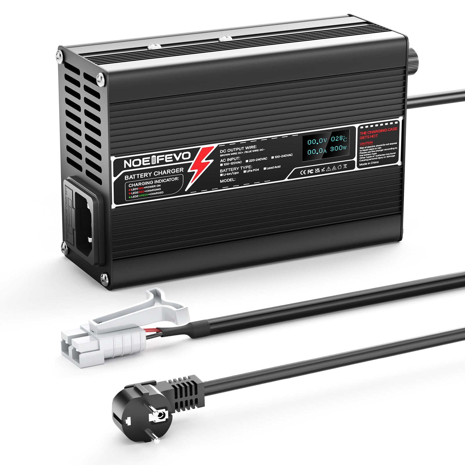 NOEIFEVO 21V 3A Lithium-lader til 5S 18.5V Li-Ion Lipo-batterier, med LCD-display, køleventilator, automatisk slukning