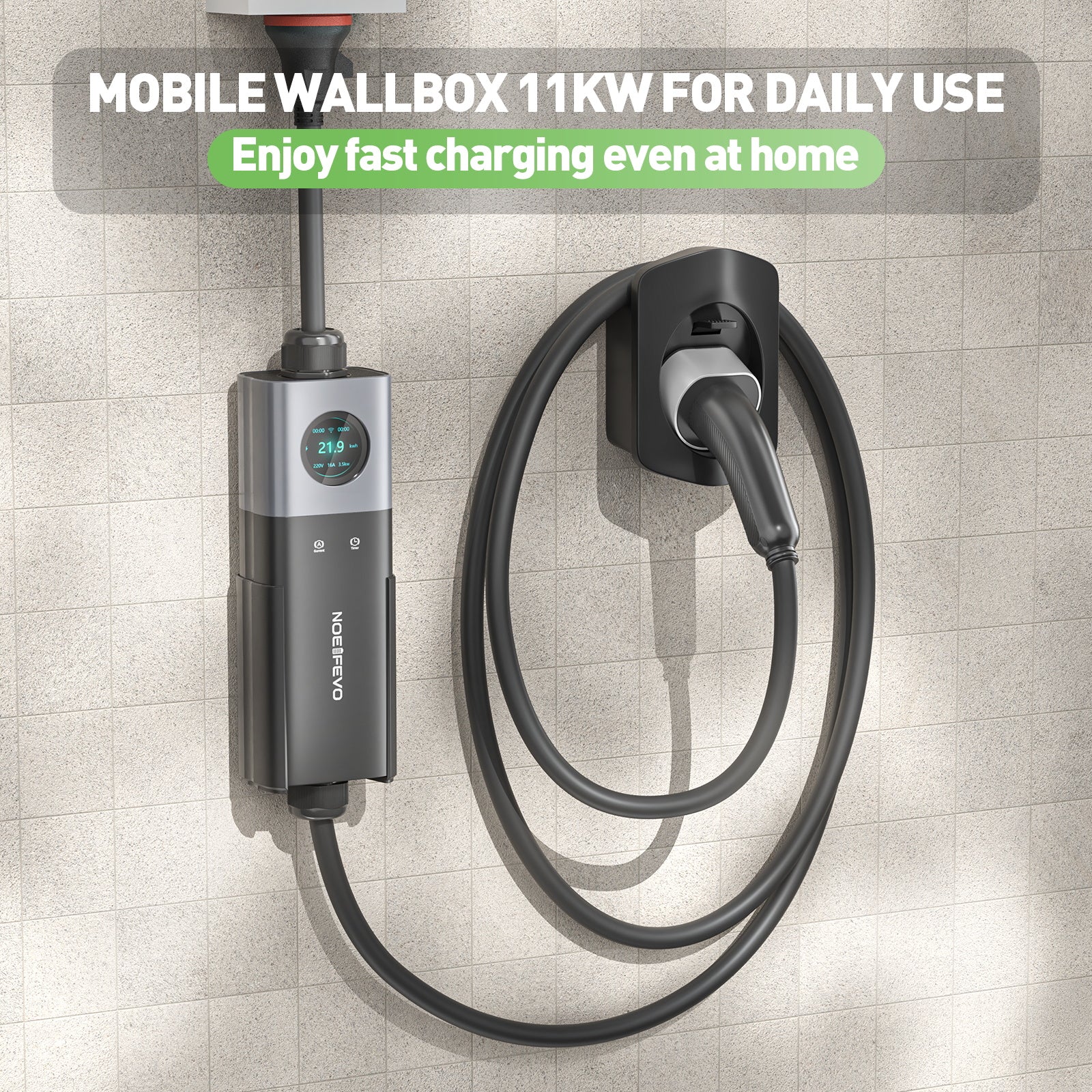 NOEIFEVO Q21W Wlan sähköauton latauslaite mobiili Wallbox 11kW APP-kaukosäätimellä, 5m / 10m Type2 CEE16A 3-vaiheinen latauskaapeli 