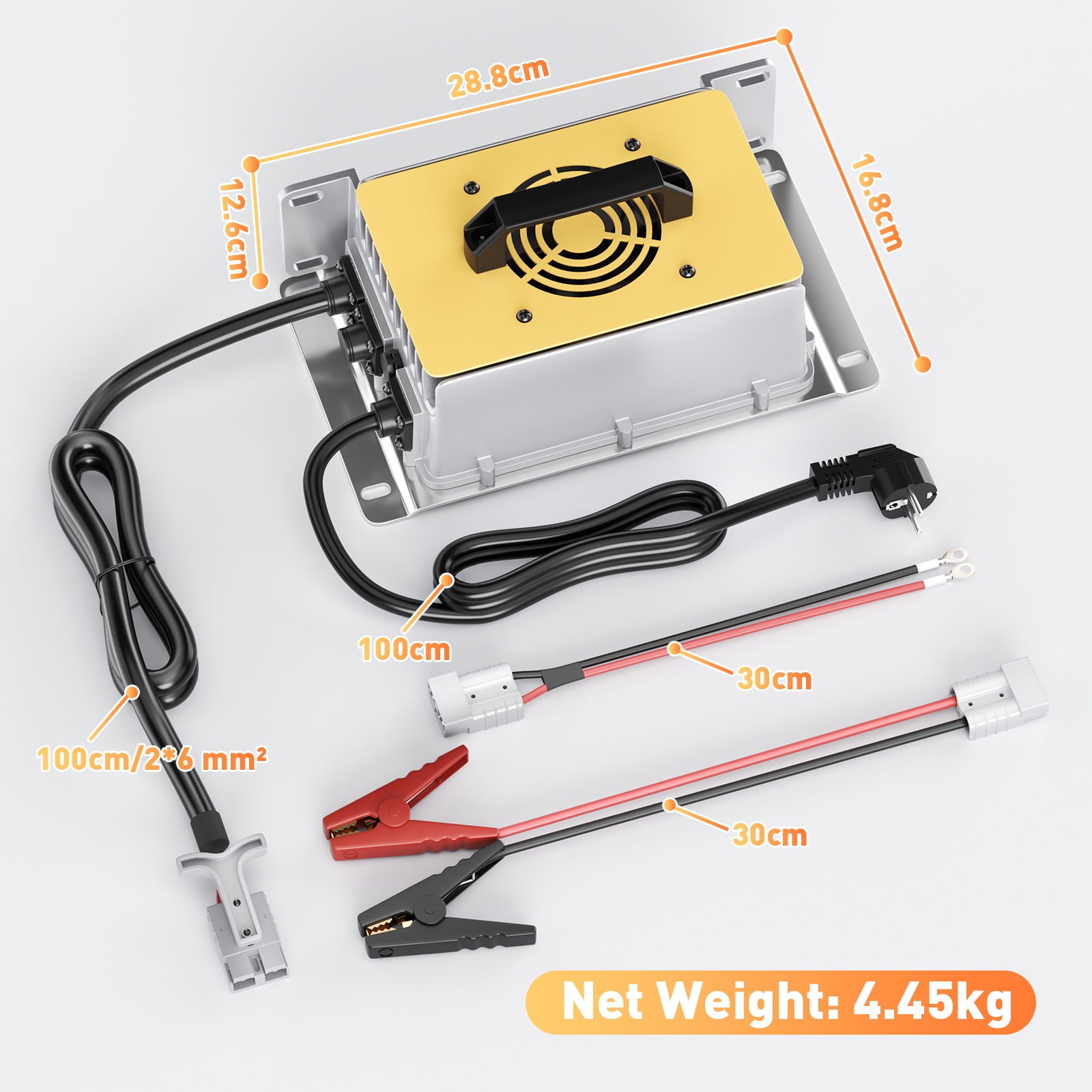 NOEIFEVO 51,2V 48V 16S Lithium LiFePO4 batterilader, 58,4V 35A lader for solbatterier, golfbilbatterier, båtbatterier, vanntett, 0V BMS-aktivert
