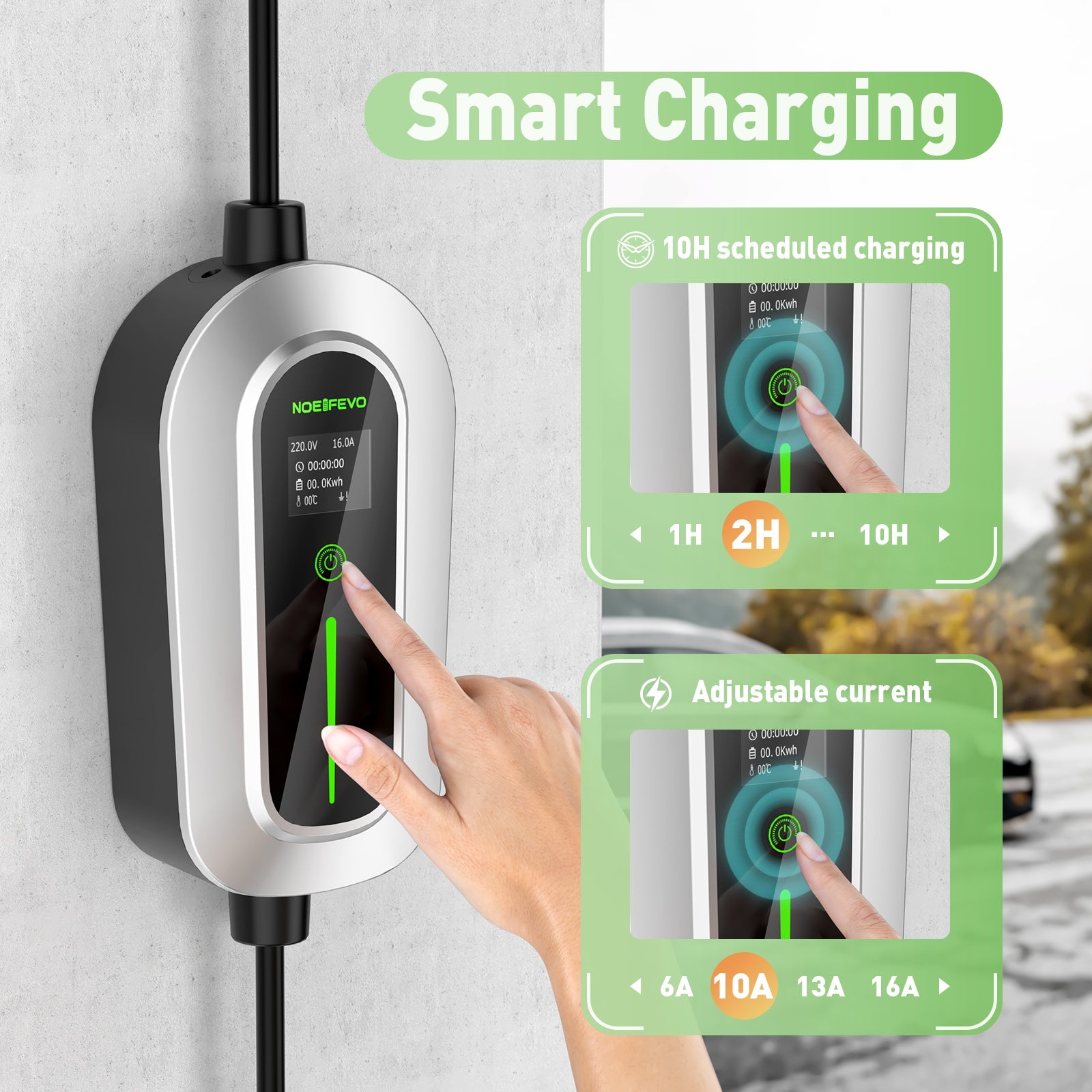 Nabíjecí stanice Noeifevo F094 EV, 11KW 16A 3fázová mobilní nabíječka pro elektromobily typu 2