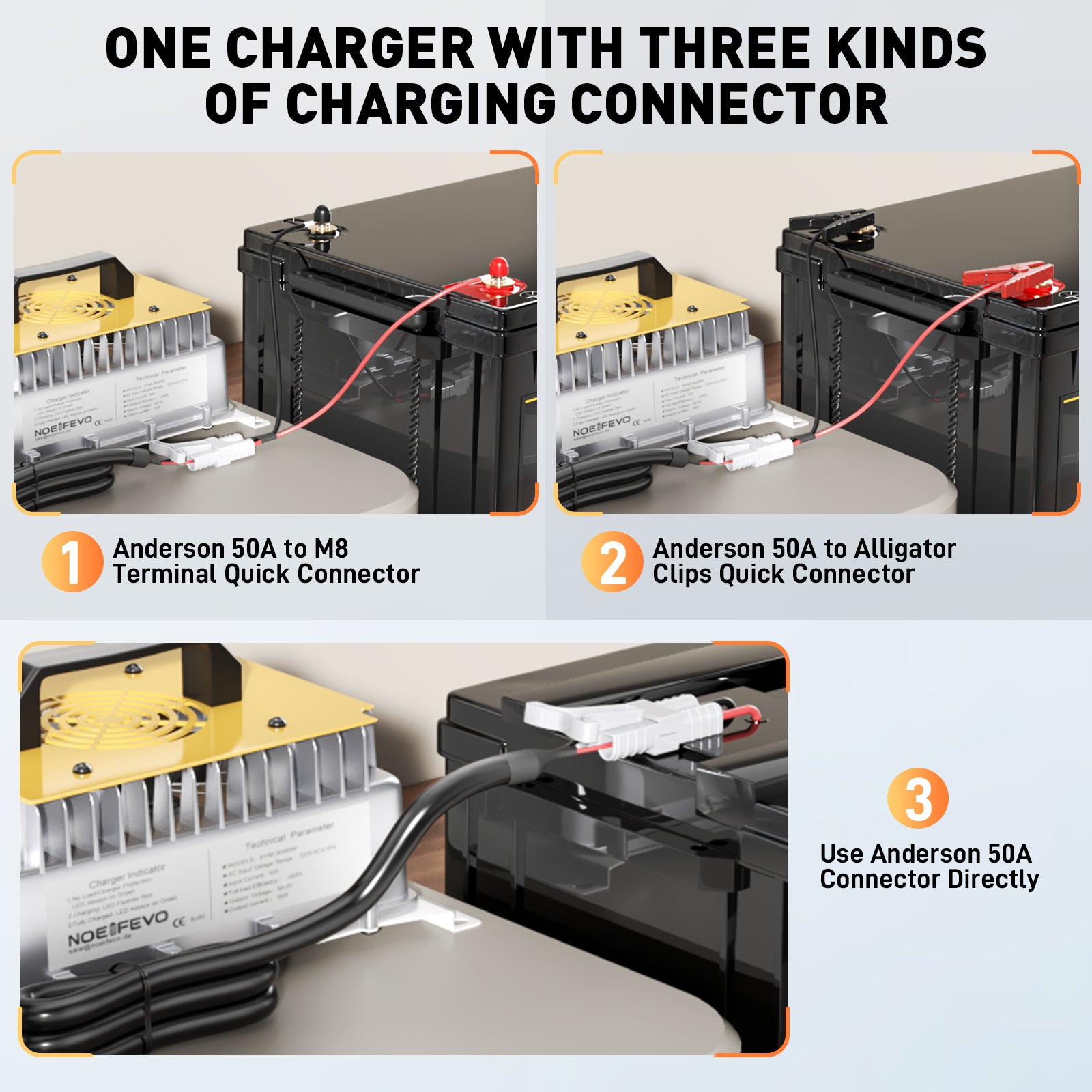  NOEIFEVO 58,4 V 50 A LiFePO4 Caricabatterie per batteria LiFePO4 51,2 V (48 V) 16S, impermeabile, 0 V BMS attivato