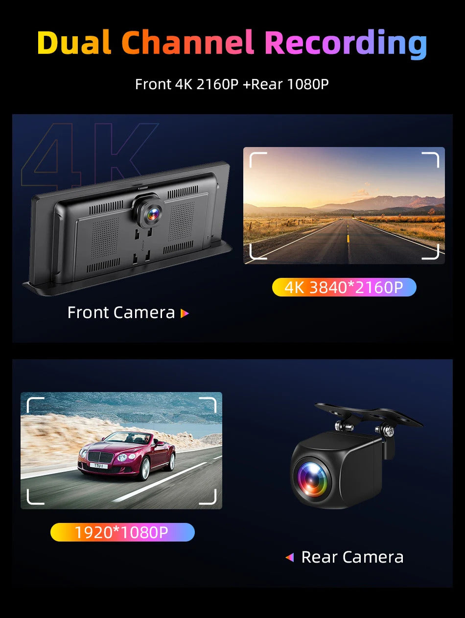 NOEIFEVO 11,3 pollici aggiornato schermo wireless Carplay per auto con dashcam 4K e telecamera per la retromarcia 1080p, supporto per Apple Carplay e Android Auto autoradio, navigazione GPS/Collegamento specchio/Controllo vocale/FM/Bluetooth