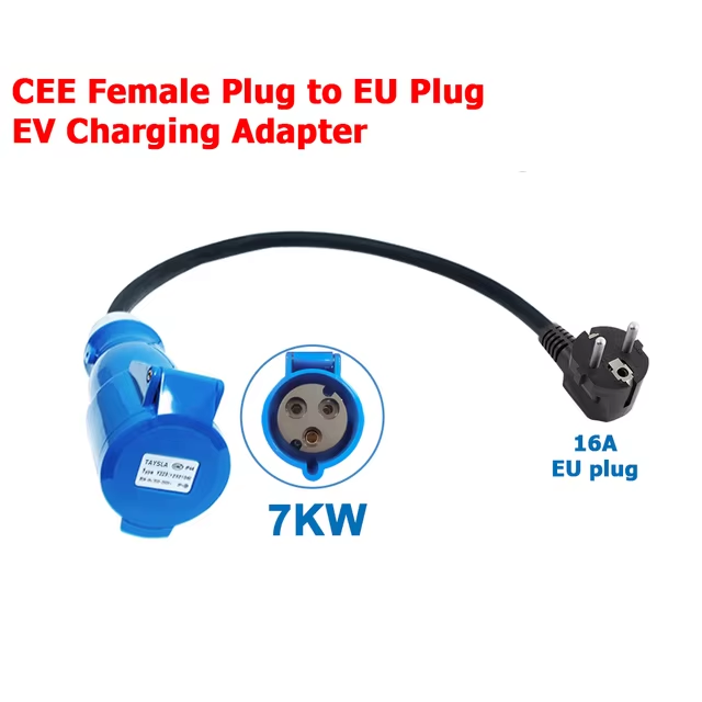 Adaptador de carga EV, de tomada industrial CEE 32A azul para tomada Schuko doméstica, para carregadores EV de 7kW 32A