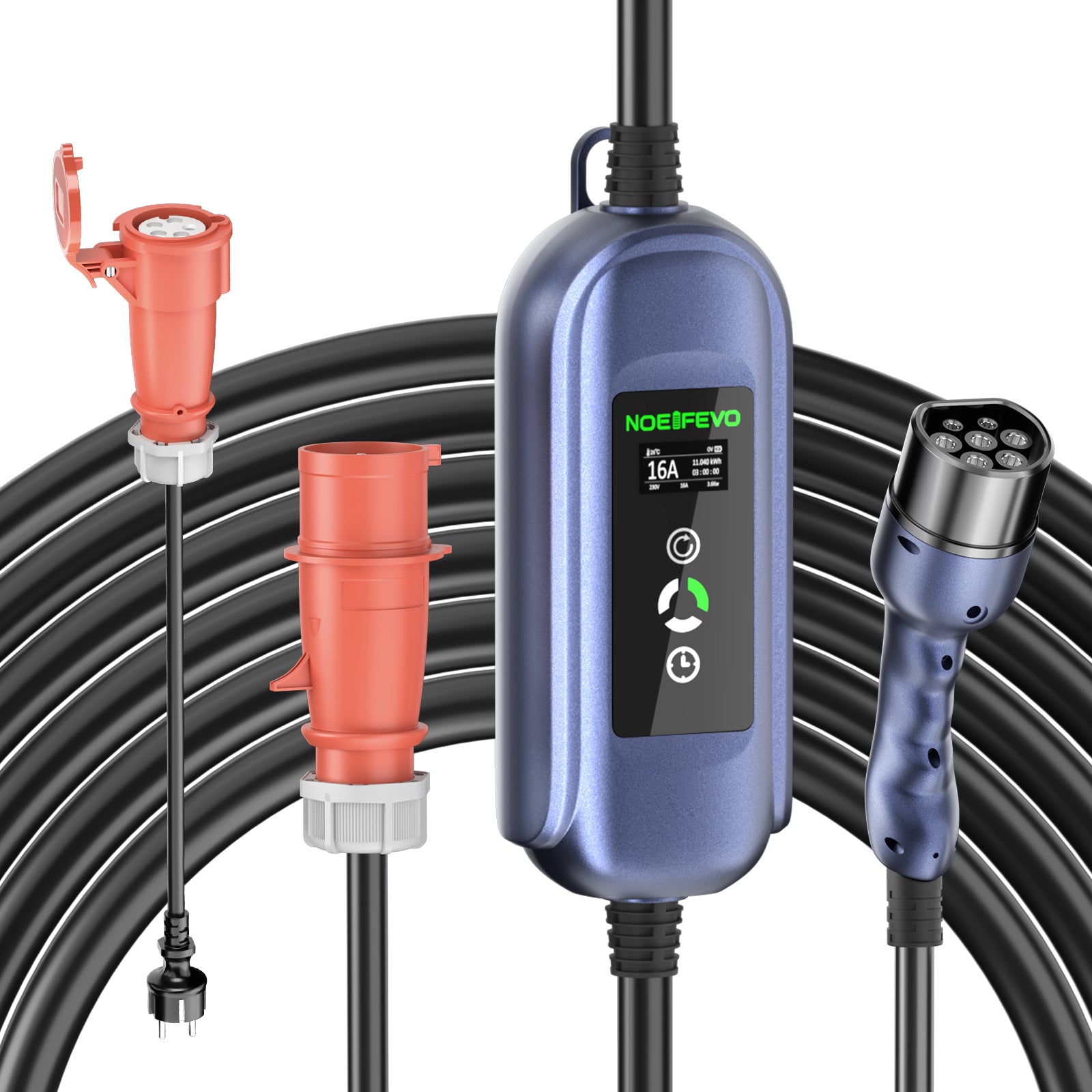 Noeifevo bilbatteriladdare för alla fordon av typ 2, 11KW CEE16A 5M/10M/15M snabbladdningskabel