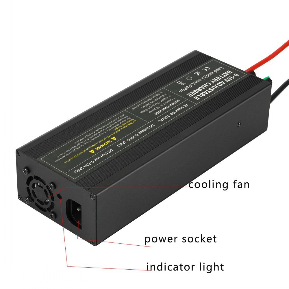 NOEIFEVO Justerbar spænding og strømområde 0-15V 1-60A /85A batterioplader, Kompatibel med 3,7V 6V 12V lithium, LiFePO4 og bly-syre batterier