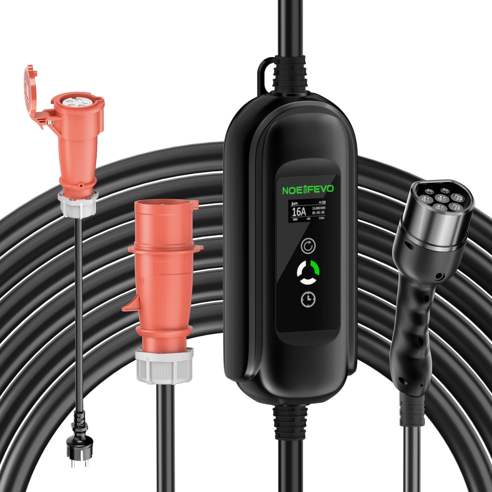 Noeifevo Power Fast Charging Cable 11kW 16A Type 2 to CEE EV Charger 5m/10m/15m