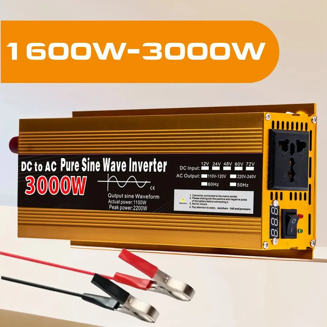 Invertor 12V až 220V Pure Sine Wave 1600W 2200W 3000W Power Inverter EU nabíjecí zásuvka s LED displejem