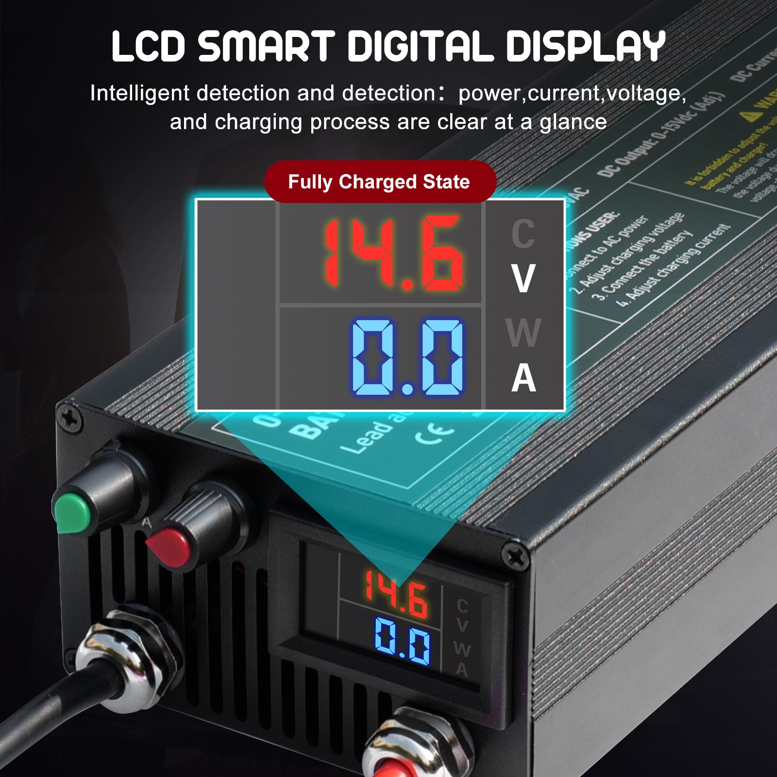 NOEIFEVO Justerbar spænding og strømområde 0-15V 1-60A /85A batterioplader, Kompatibel med 3,7V 6V 12V lithium, LiFePO4 og bly-syre batterier