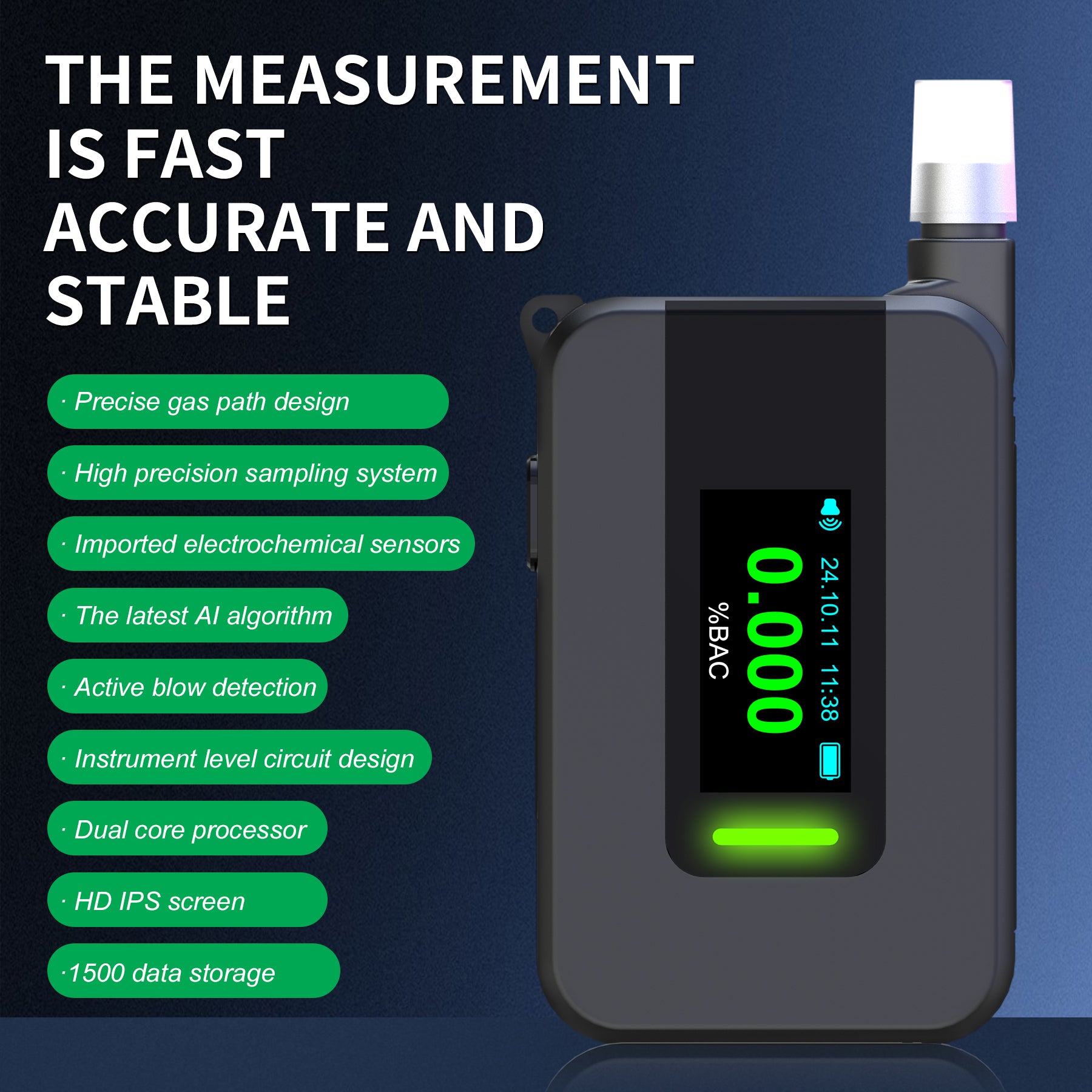 NOEIFEVO D1000 Alcoholtester met hoogprecisie brandstofcelsensor, bloedalcoholtester, opvouwbare mondstuk, LED-display, veelzijdige alcoholdetector