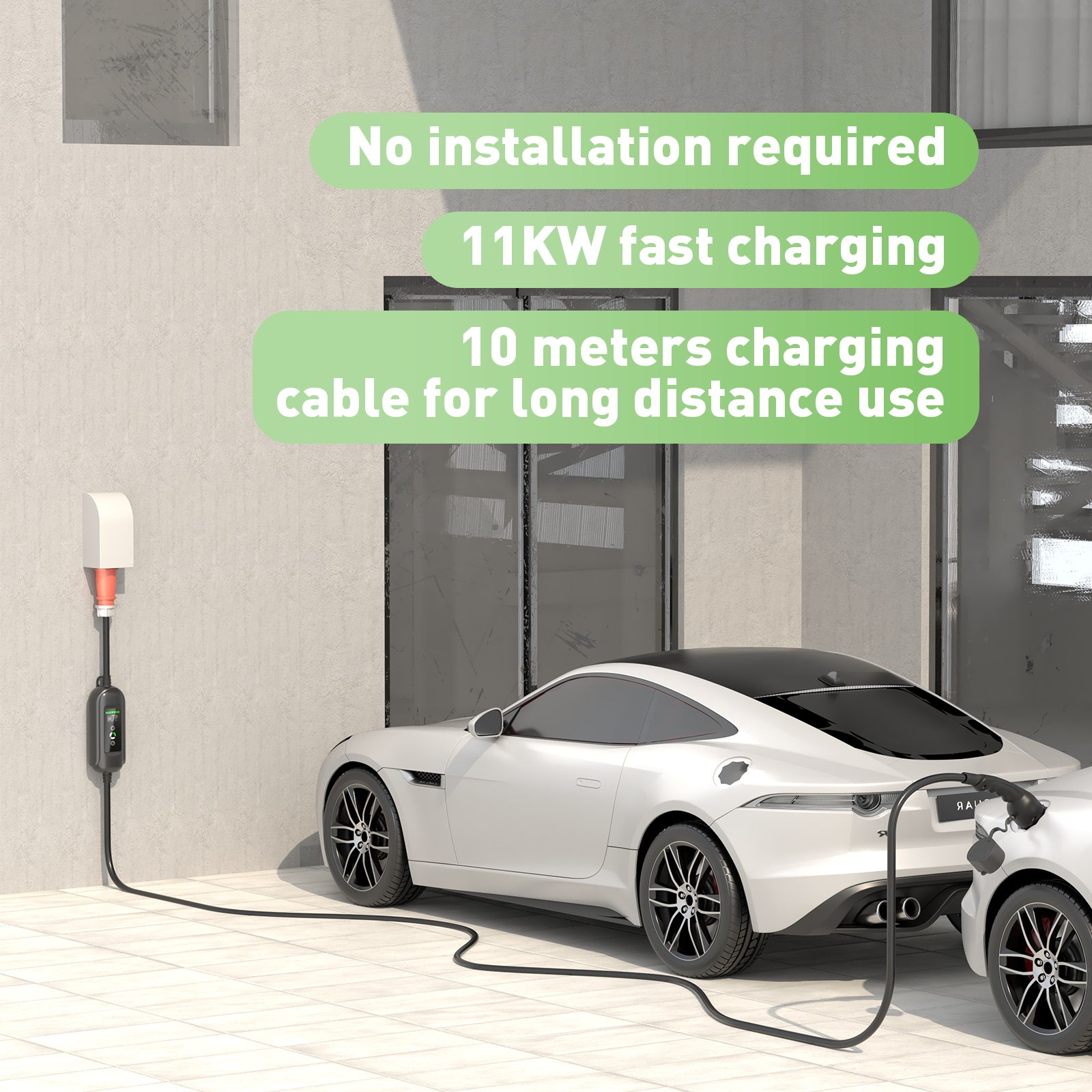 10Meters 11KW EV Charging Station, Type 2 16A 3 Phase EV Wallbox , CEE 16A Plug,  Schuko Plug For Travel