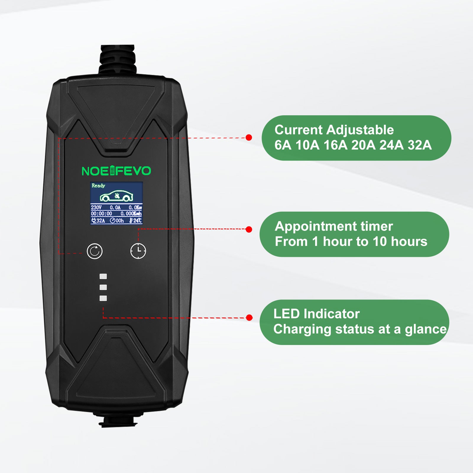 Noeifevo 22KW 32A 3 שלב EV wallbox, סוג 2 מטען כוח לכלי רכב חשמליים, סט שלם

 