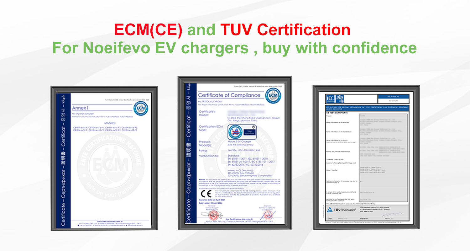 Noeifevo 15meters כבל טעינה EV נייד, 3.7KW 16A מטען EV נייד מסוג 2 סוג 1 עם Schuko