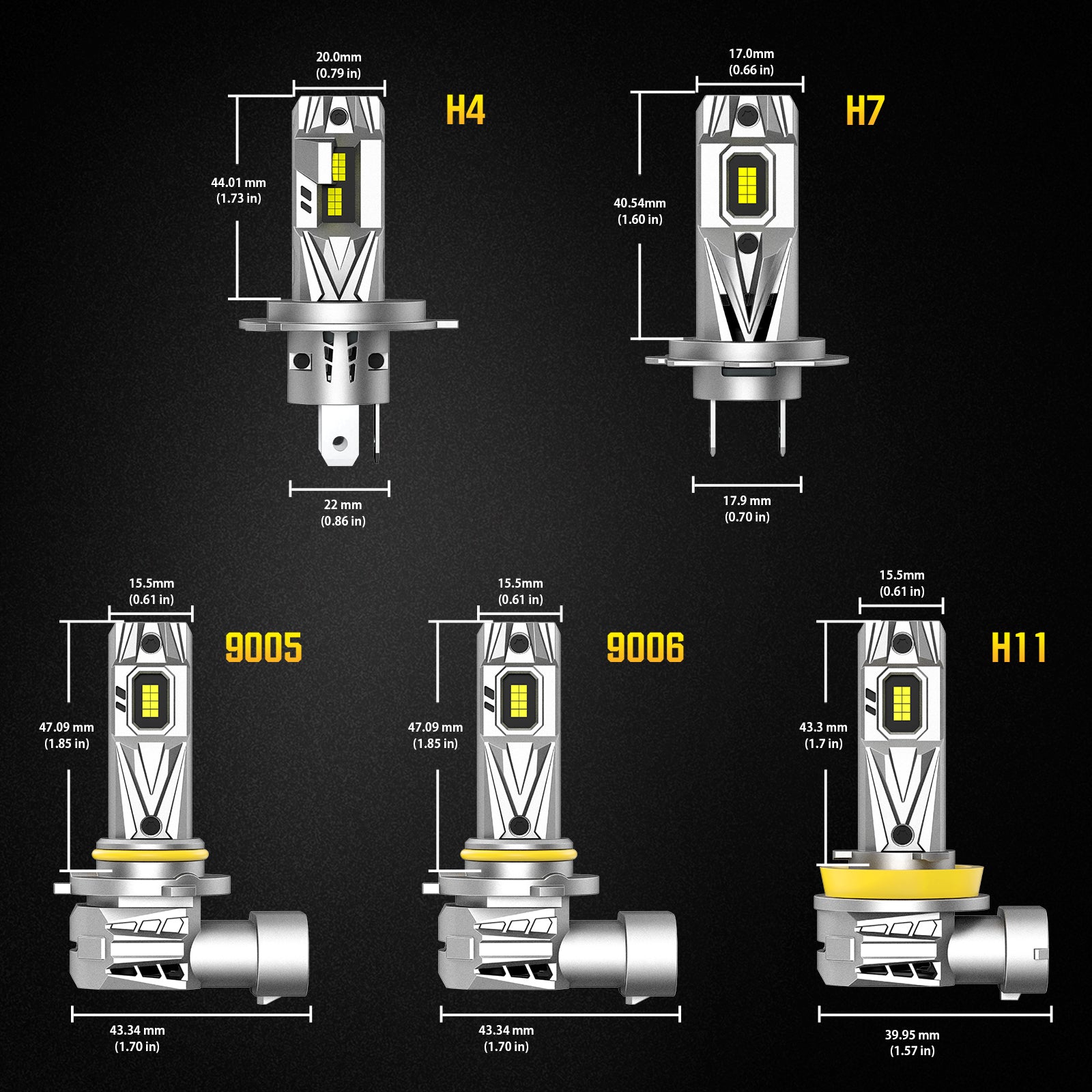 NOEIFEVO H7 H11 H4 9005 9006 נורות פנסים, 80W 12V, אור לבן 6500K, פנסי גבוה ונמוך, 2 נורות רכב