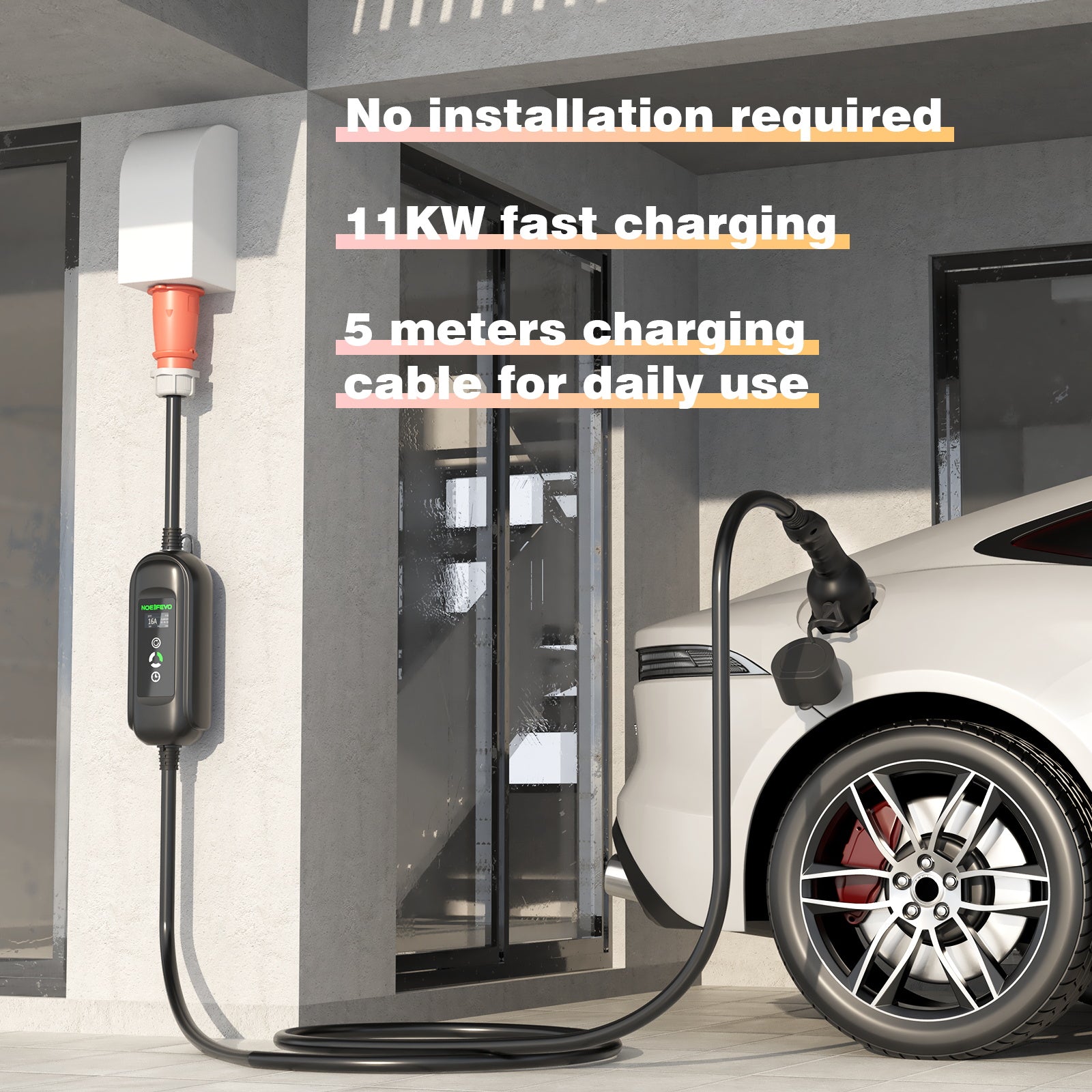 Noeifevo 11KW nabíječka autobaterií, Type2 to CEE16A EV Charger with Household Adapter , 5m/10/15m