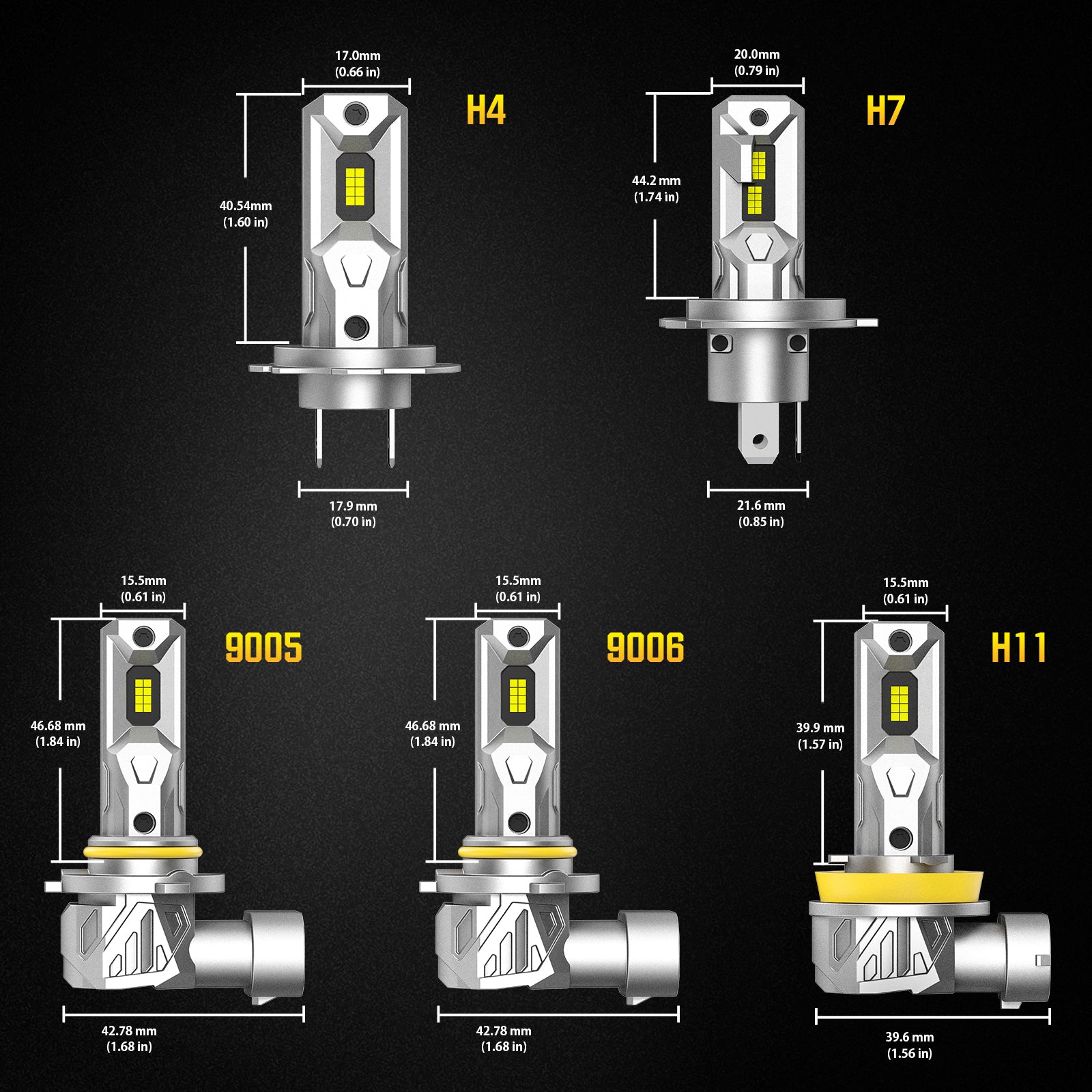 NOEIFEVO H7 H11 H4 9005 9006 Sada auto lampiček, 60W 16000LM světlomety, 6500K bílá 12V dálkové a potkávací světlo