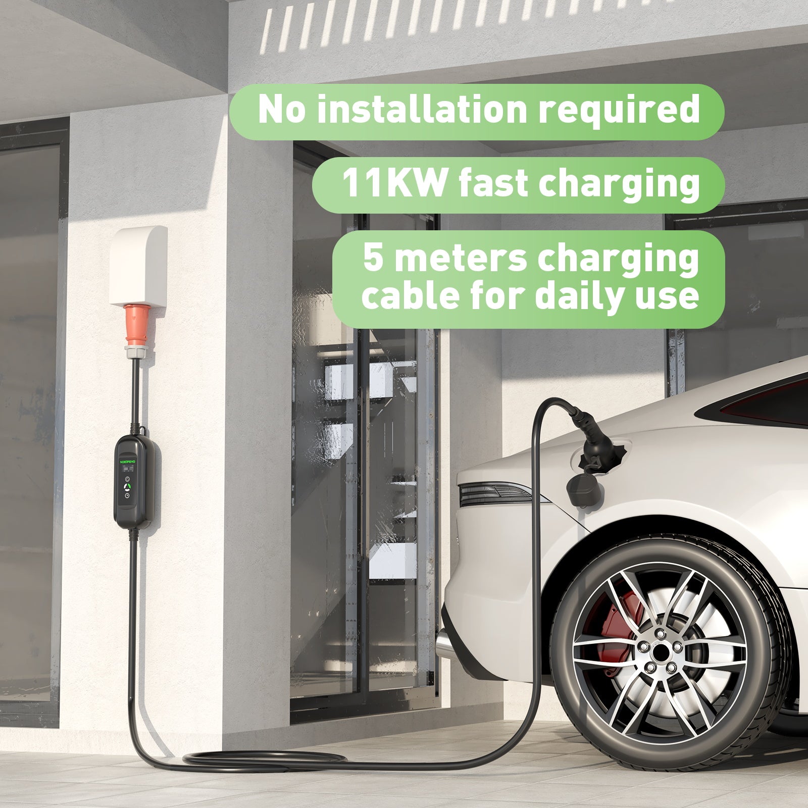 Type 2 mobiele EV oplaadkabel met Schuko adapter, 11KW 16A 3 fase elektrische voertuigen opladen station