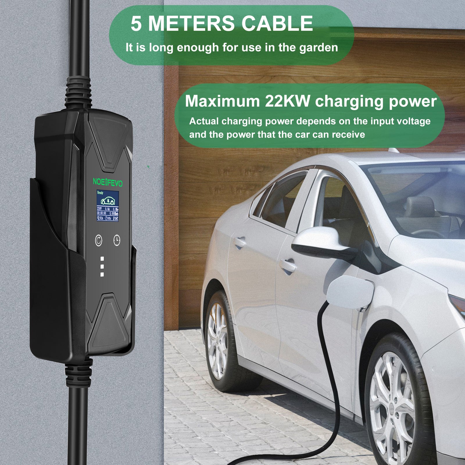 Noeifevo 22KW 32A 3 trifásica EV Wallbox, carregador de corrente tipo 2 para veículos eléctricos, conjunto completo