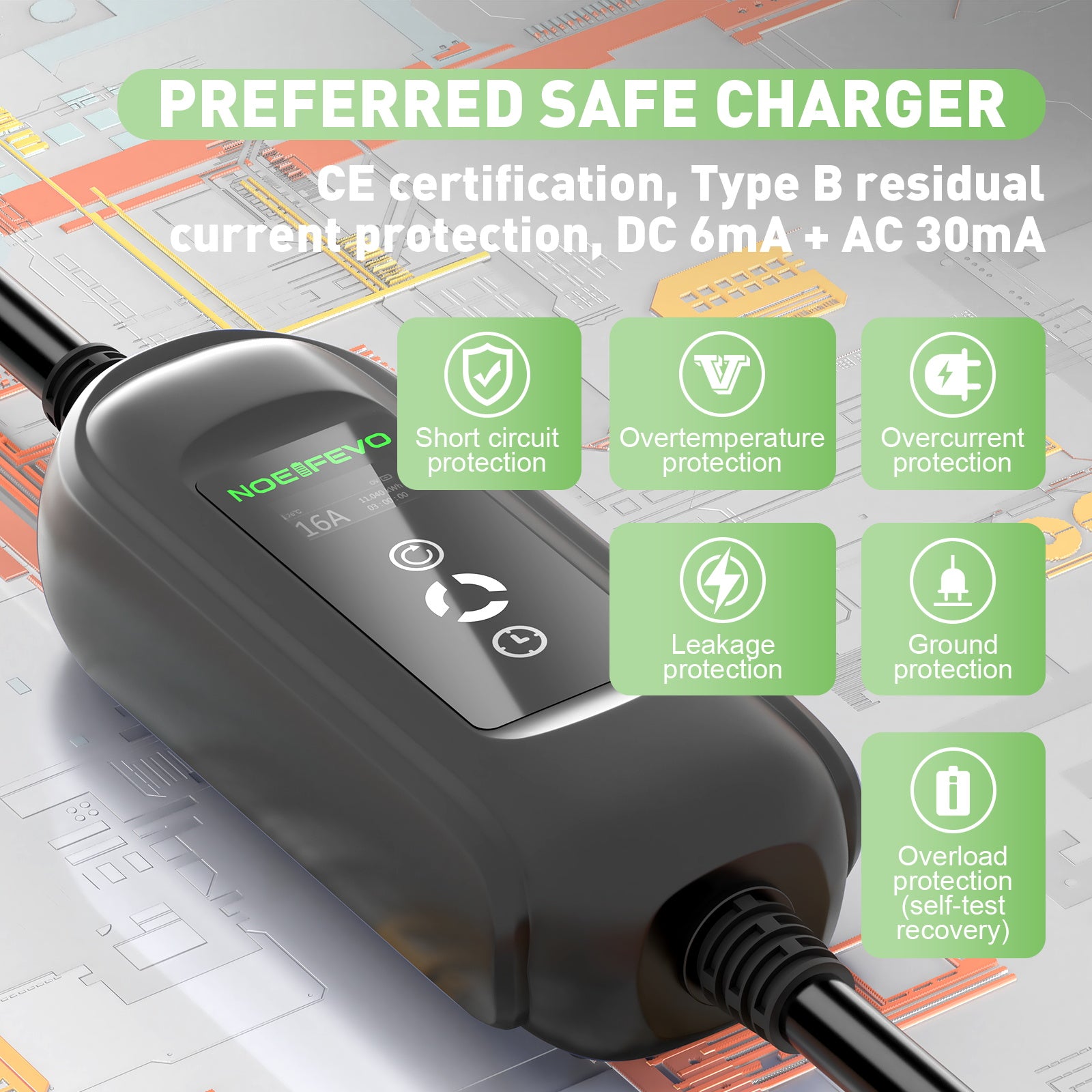 10Metros 11KW EV Estação de recarga, Tipo 2 16A 3 Fase EV Wallbox , CEE 16A Plug, Schuko Plug Para Viagens