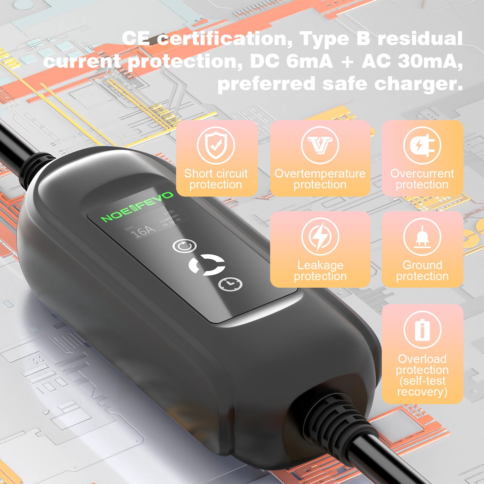 Caricabatteria per auto Noeifevo 11KW, caricabatterie per veicoli elettrici da tipo 2 a CEE16A con adattatore domestico, 5m/10/15m