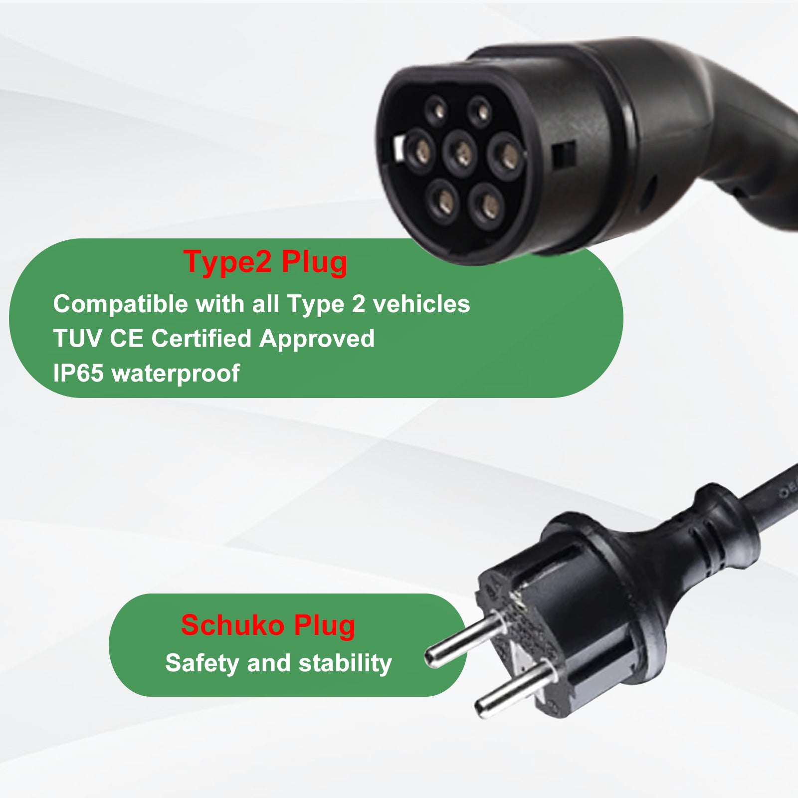 Noeifevo 15meters Mobile EV laddningskabel, 3.7KW 16A bärbar typ 2 typ 1 EV laddare med Schuko