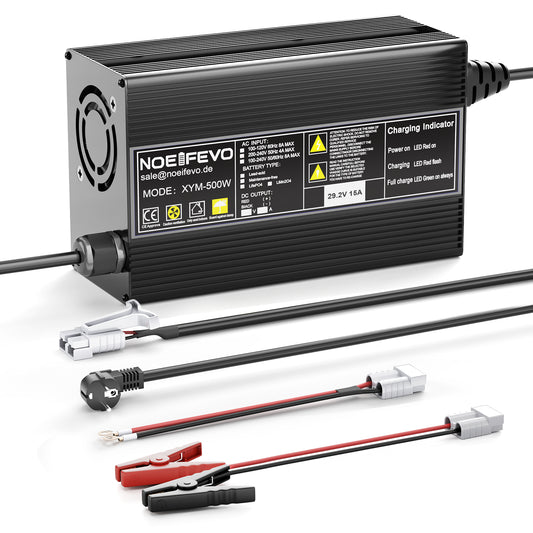 Noeifevo 29,2 V 20 A LiFePO4  batería de Cargador para batería de litio de 24 V 25,6 V, activación BMS de 0 V, apagado automático con protección total