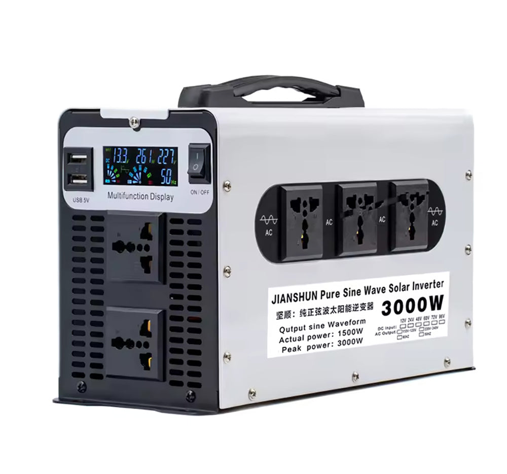 Inversor de onda sinusoidal pura 1500W/3000W DC 12V 24V 48V 60V 72V a AC 220V 50Hz convertidor para batería solar y de coche, con pantalla LED