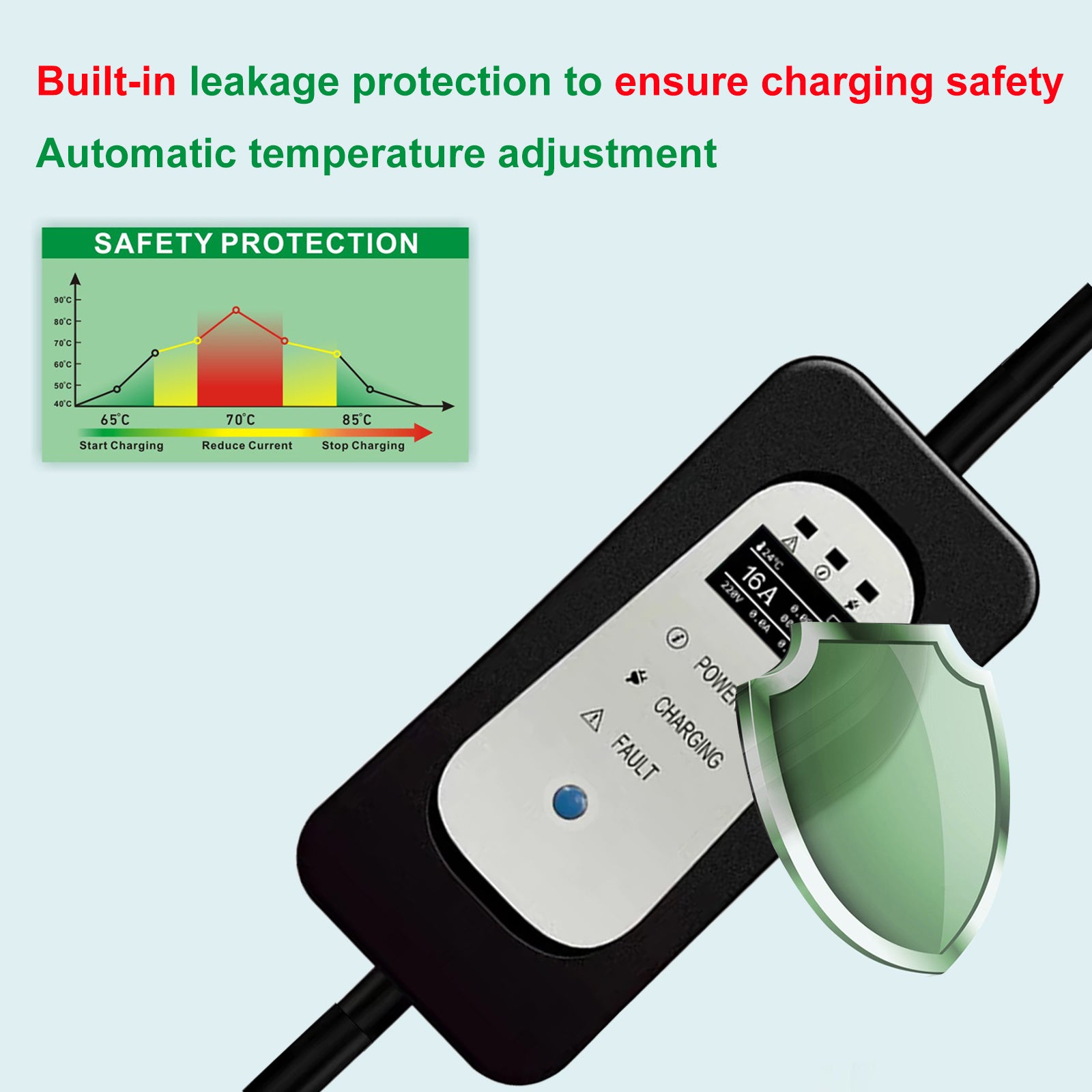 10 meter bærbar type 2 3.6KW 16A EV-oplader, mobil EV-opladningskabel med Schuko