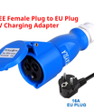 Adaptador de carga EV, de tomada industrial CEE 32A azul para tomada Schuko doméstica, para carregadores EV de 7kW 32A