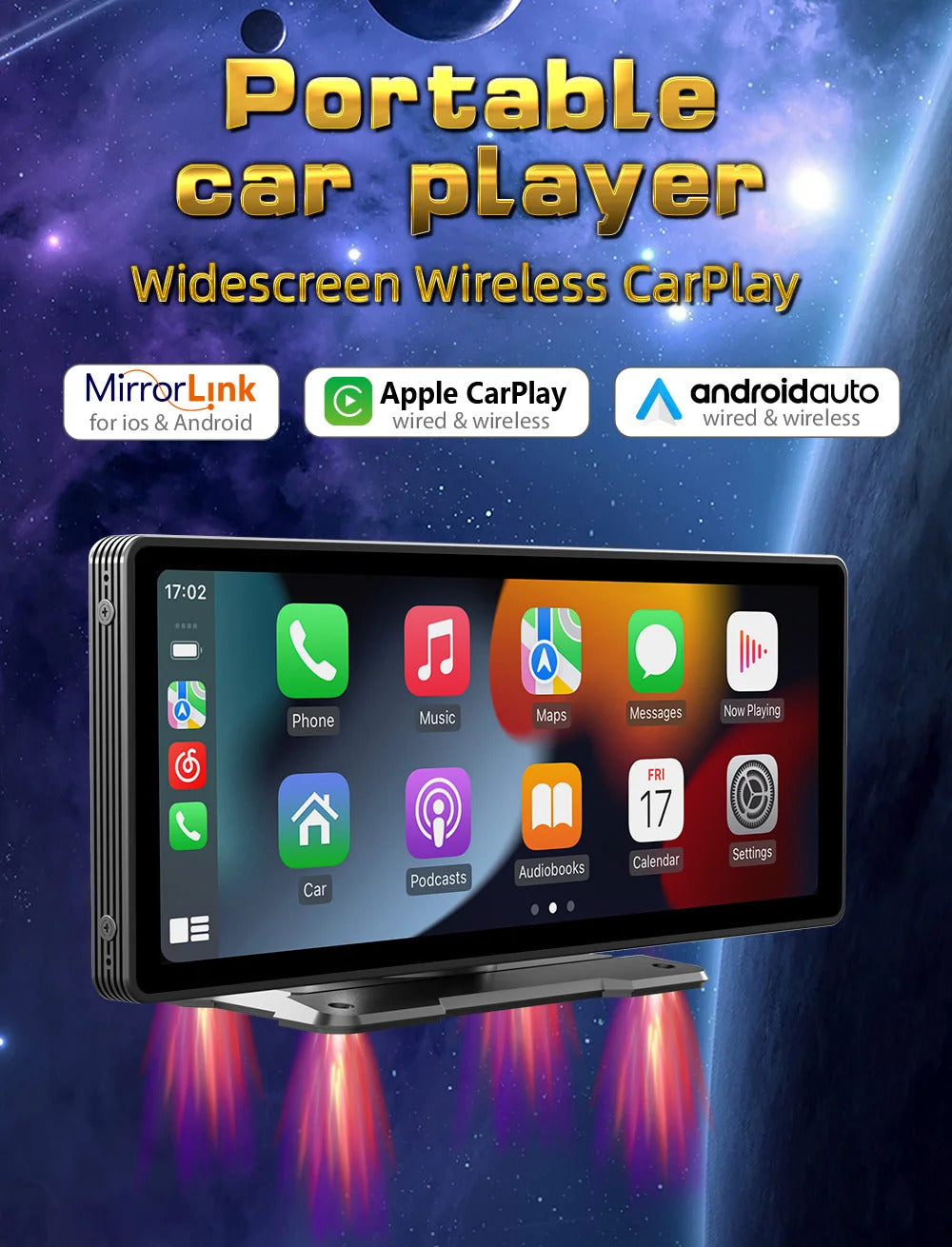 NOEIFEVO B5303 Bezprzewodowy ekran CarPlay do samochodów, wspiera Apple CarPlay i Android Auto, 10,26" HD przenośne radio samochodowe z ekranem dotykowym, odbiornik audio samochodowy z kontrolą głosową, Mirror Link, Bluetooth, GPS, AUX FM