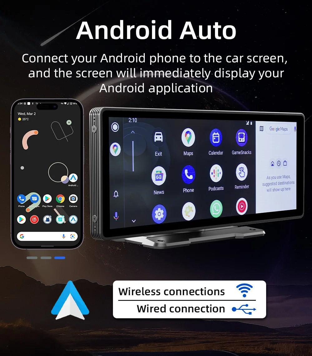 NOEIFEVO B5303 מסך CarPlay אלחוטי לרכב, תומך ב-Apple CarPlay ו-Android Auto, רדיו רכב נייד עם מסך מגע HD בגודל 10.26 אינץ', מקלט אודיו לרכב עם פקודות קוליות, Mirror Link, Bluetooth, ניווט GPS, FM AUX.