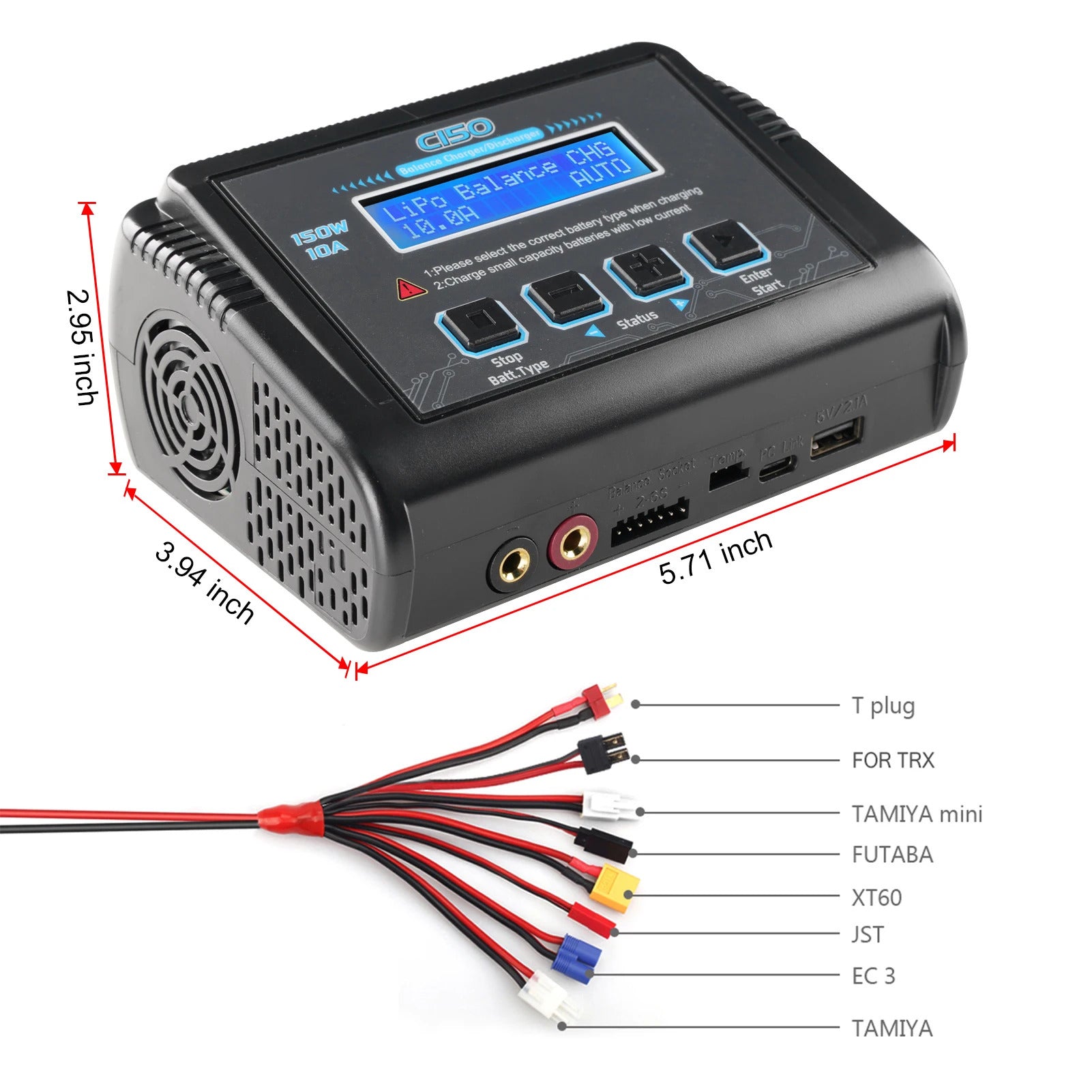 NOEIFEVO C150 Cargador Equilibrador AC/DC 150W 10A para Baterías LiPo, LiHV, LiFe, LiIon, NiCd, NiMh y Pb
