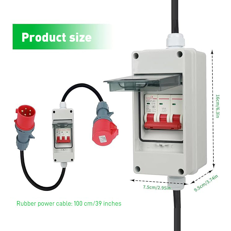 NOEIFEVO CEE-adapter 32A-stekker naar 16A-koppeling met stroomonderbreker, 3-fase 400V 5-pins, 32A naar 16A-stroomadapter met bescherming voor EV-laders, industriële stroomadapter